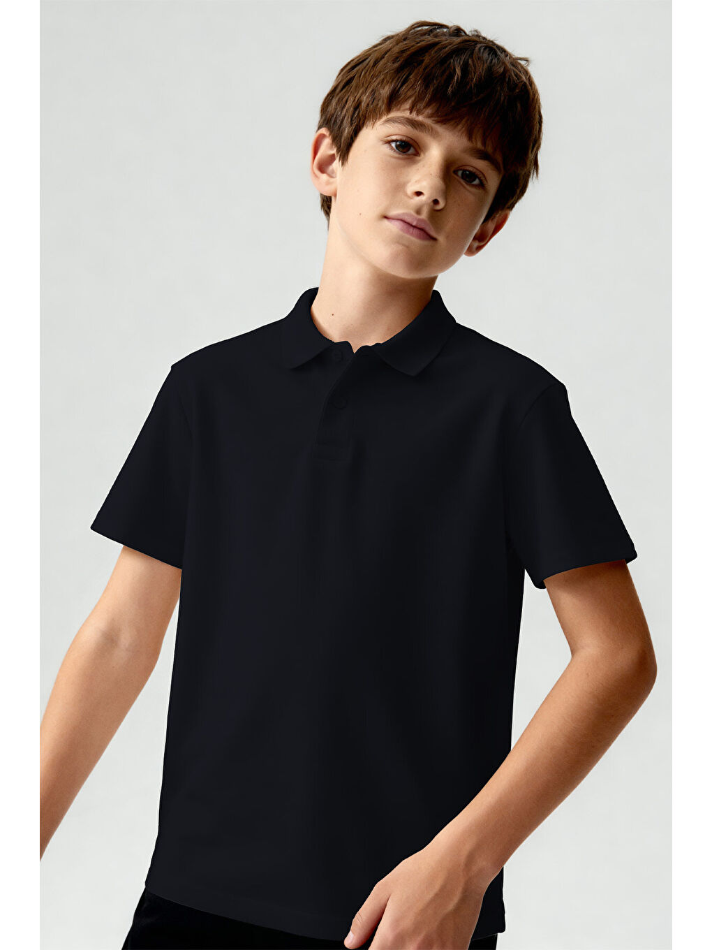 Lacivert Polo Yaka Standart Fit Basic Unisex T-Shirt - 11330-2