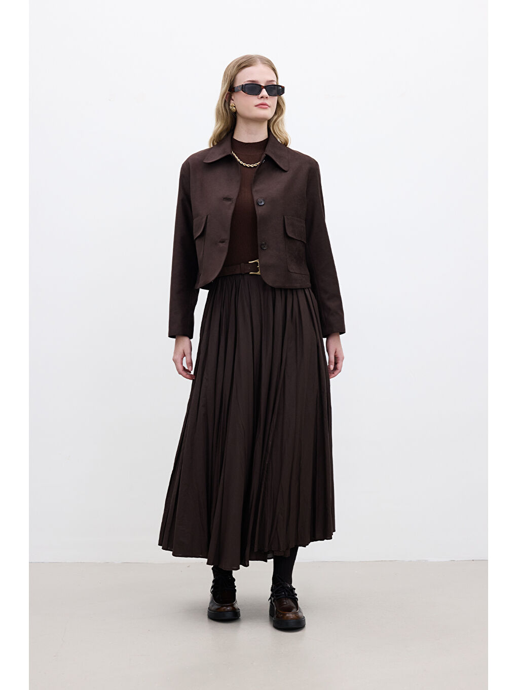 Kahverengi Suni Süet Kısa Ceket Acı Kahve-1