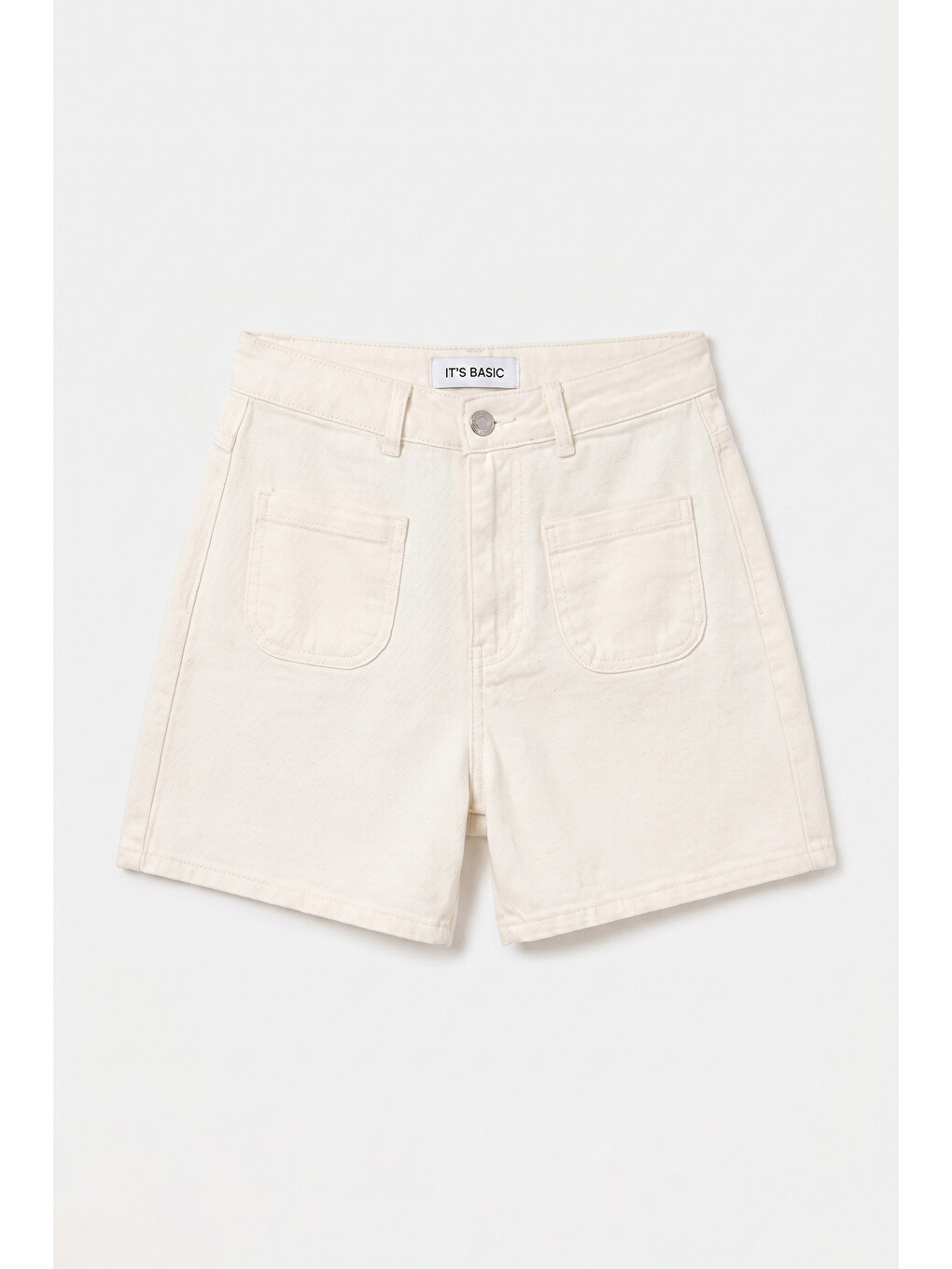 Kadın Kırık Beyaz 7s6-101 Midi Mom Fit Elastan Kumaş Denim Şort