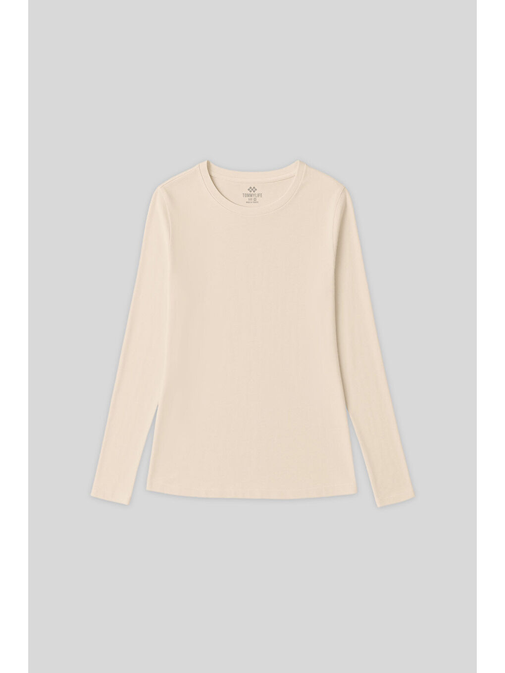 Bej O Yaka Standart Fit Uzun Kollu Basic Kadın T-Shirt - 97312