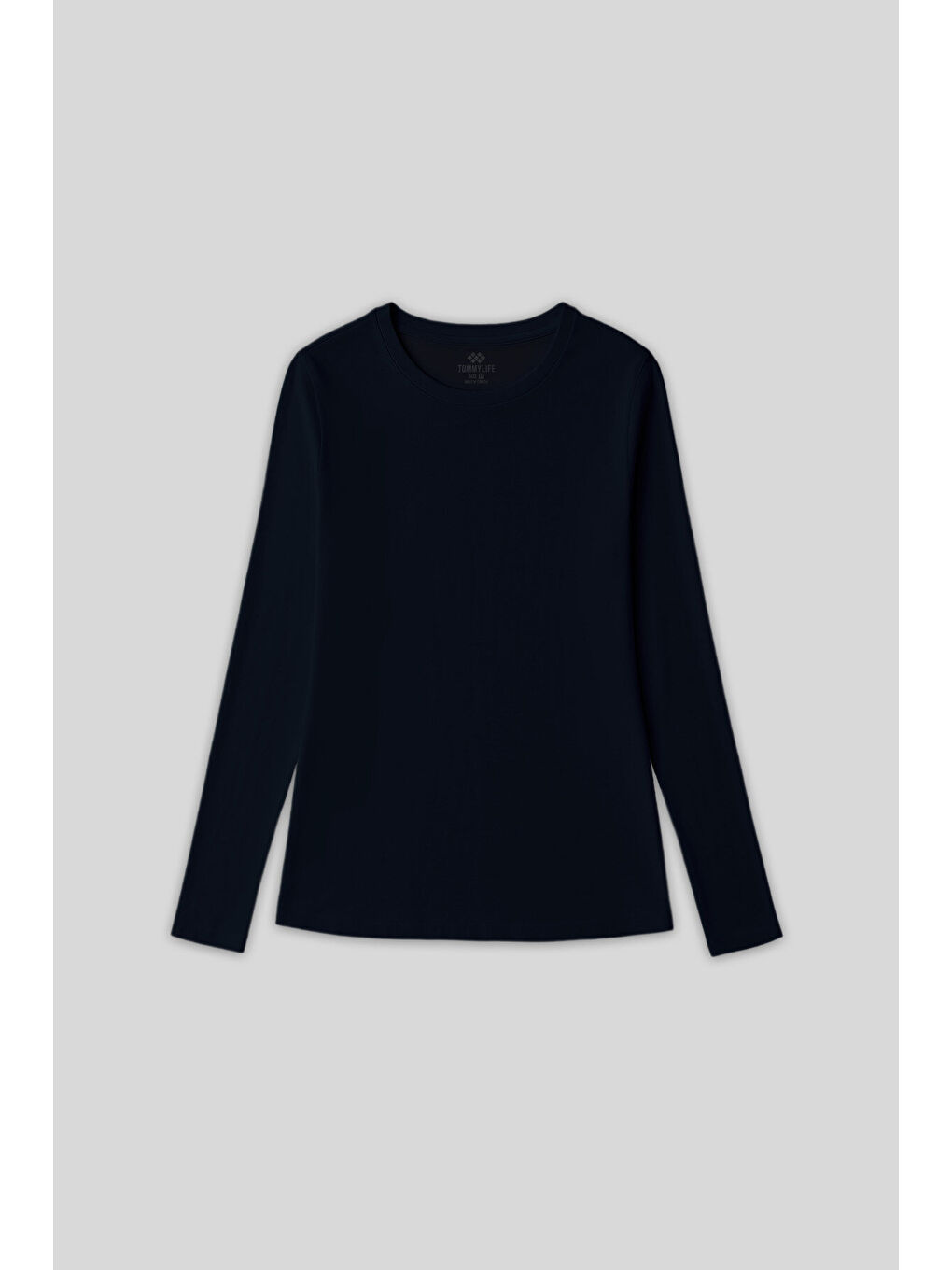 Lacivert O Yaka Standart Fit Uzun Kollu Basic Kadın T-Shirt - 97312