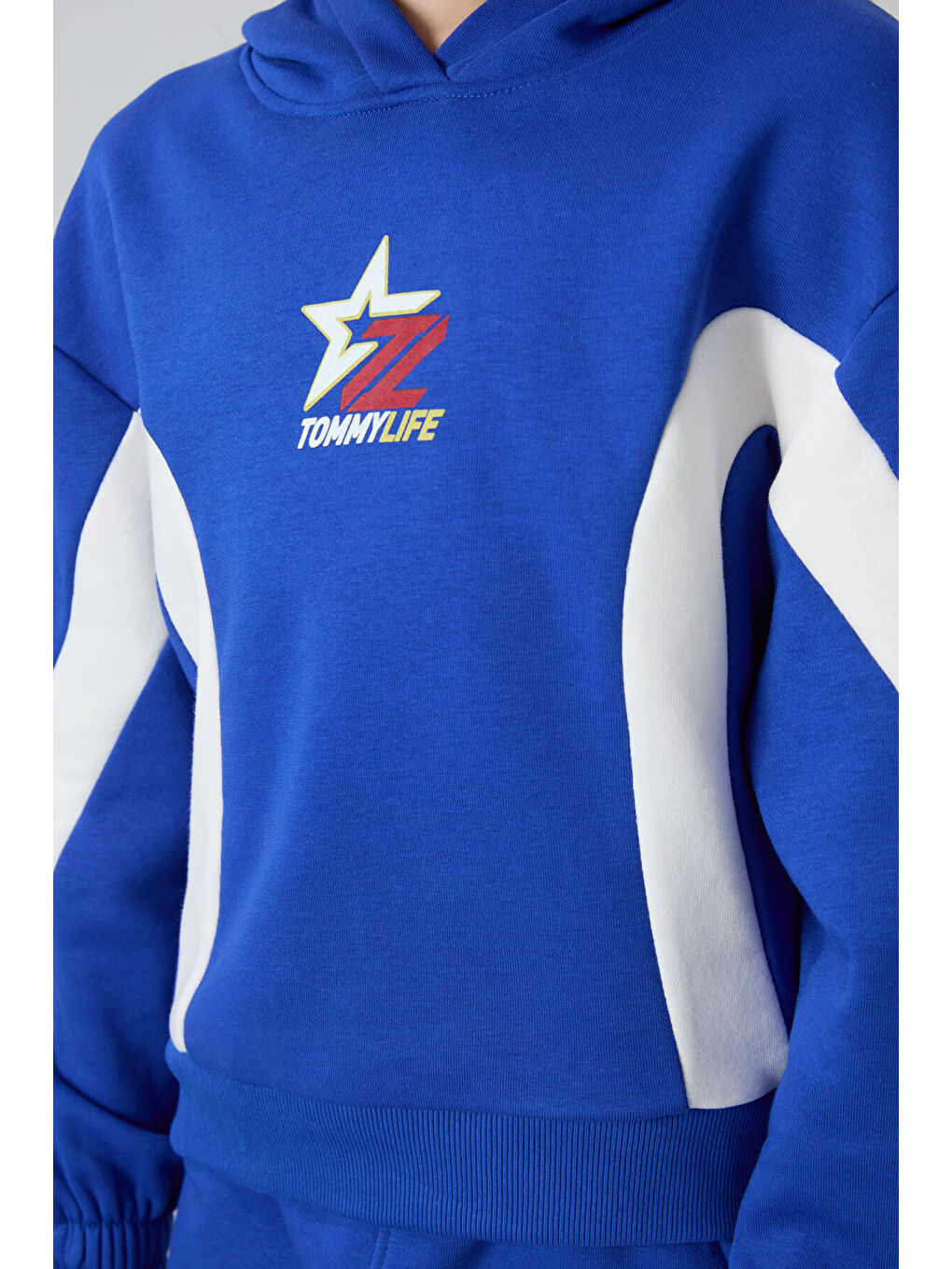 Gece Mavi Pamuklu İçi Tüylü Yumuşak Dokulu Standart Fit Baskılı Kız Çocuk Eşofman Takım - 75166-2