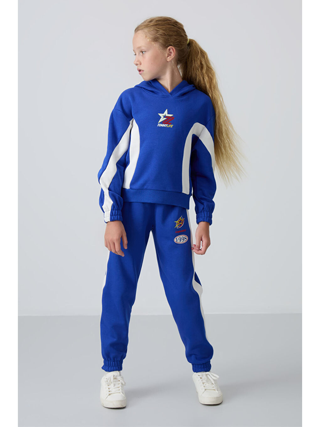 Gece Mavi Pamuklu İçi Tüylü Yumuşak Dokulu Standart Fit Baskılı Kız Çocuk Eşofman Takım - 75166-4