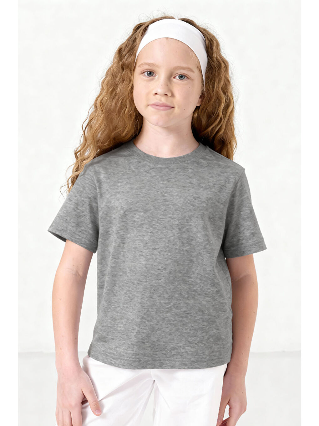 Gri Melanj O Yaka Standart Fit Basic Unisex Çocuk T-Shirt - 11328-2