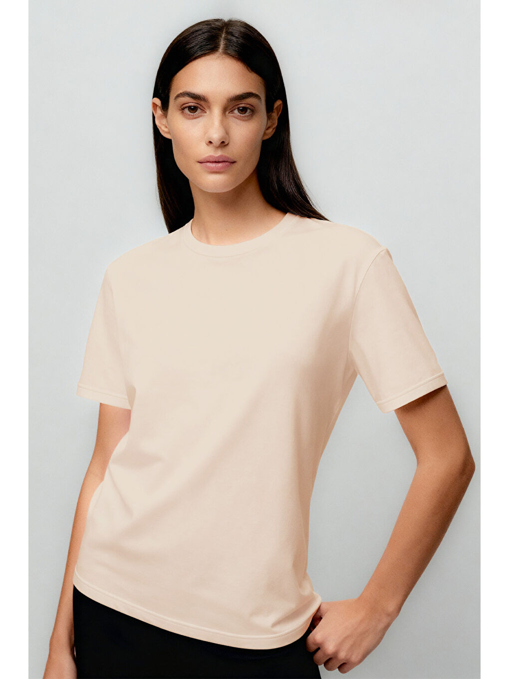 Bej O Yaka Standart Fit Basic Kadın T-Shirt - 97311-1