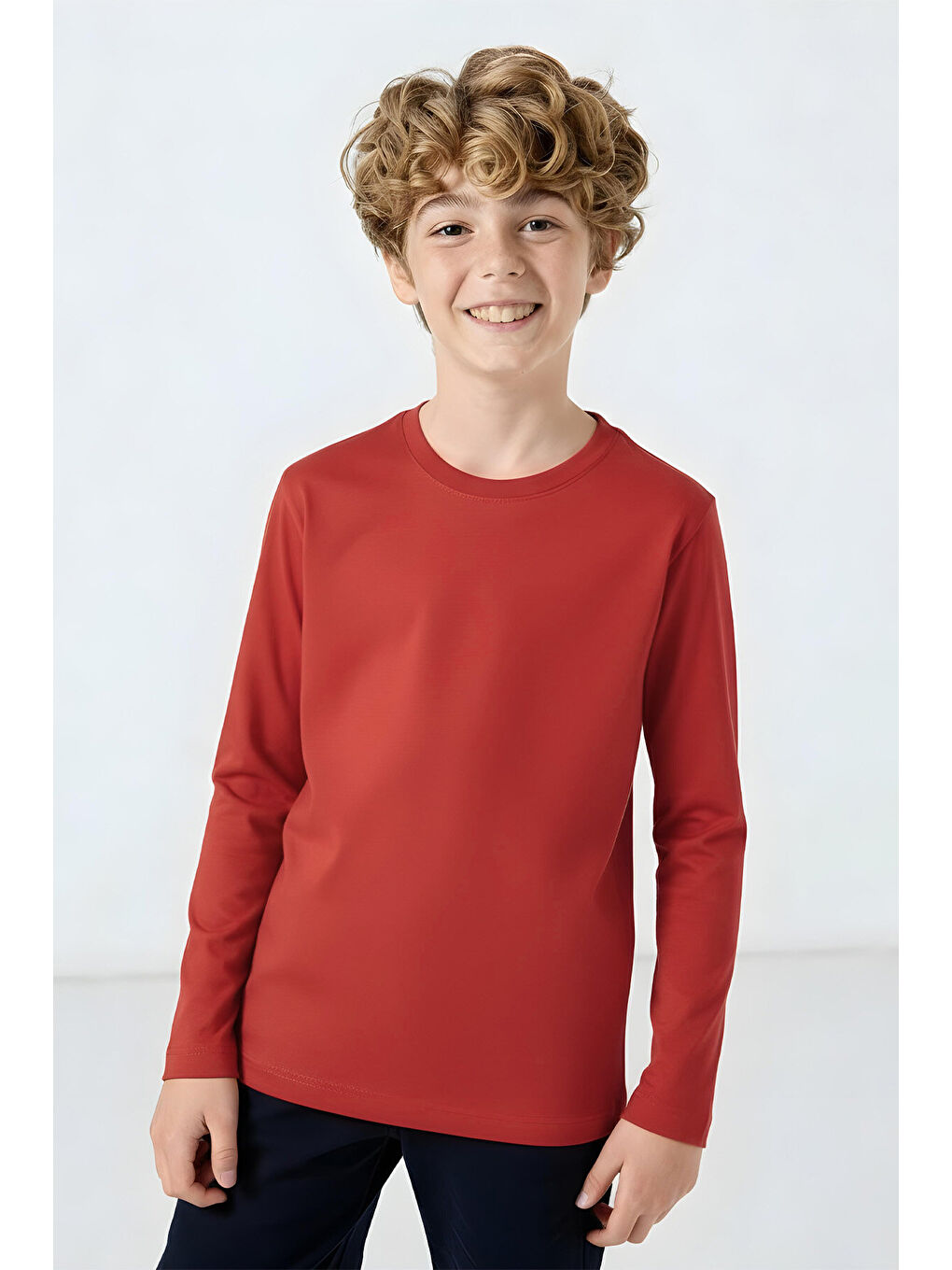 Kırmızı Fiesta O Yaka Standart Fit Basic Uzun Kollu Unisex Çocuk T-Shirt - 11329-2