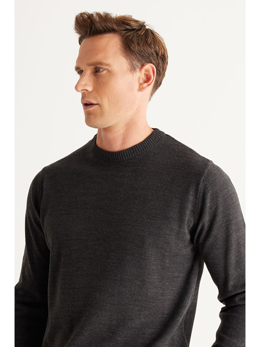 Erkek Antrasit-Melanj Anti-Pilling Tüylenme Yapmayan Standart Fit Normal Kesim Bisiklet Yaka Triko-4