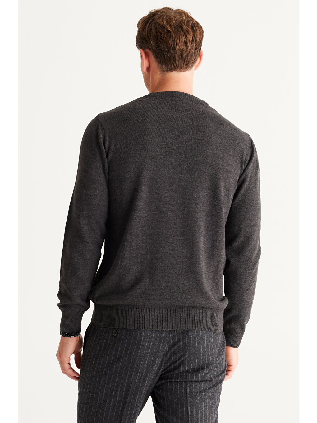 Erkek Antrasit-Melanj Anti-Pilling Tüylenme Yapmayan Standart Fit Normal Kesim Bisiklet Yaka Triko-6