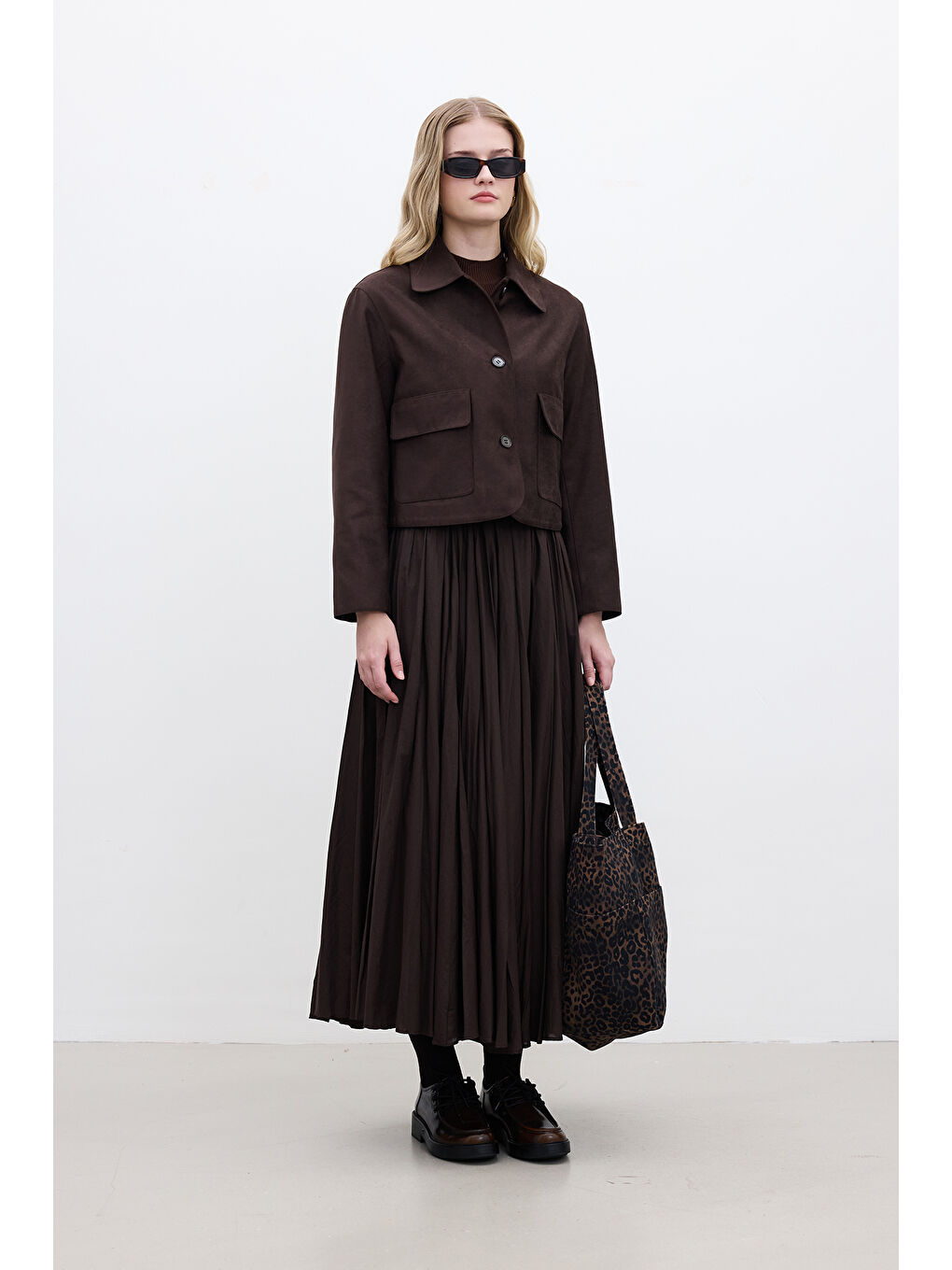 Kahverengi Suni Süet Kısa Ceket Acı Kahve-5