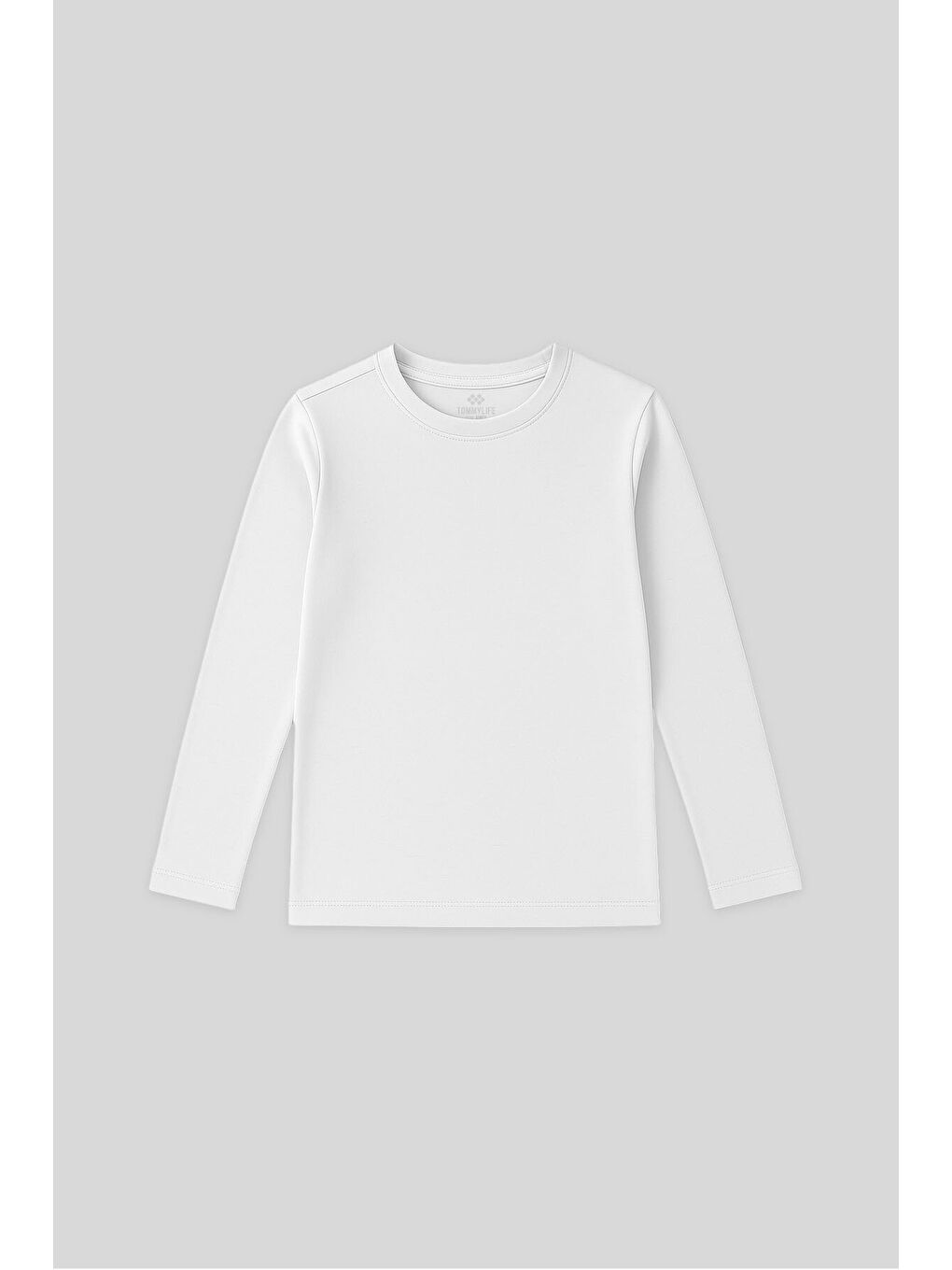 Beyaz O Yaka Standart Fit Basic Uzun Kollu Unisex Çocuk T-Shirt - 11329