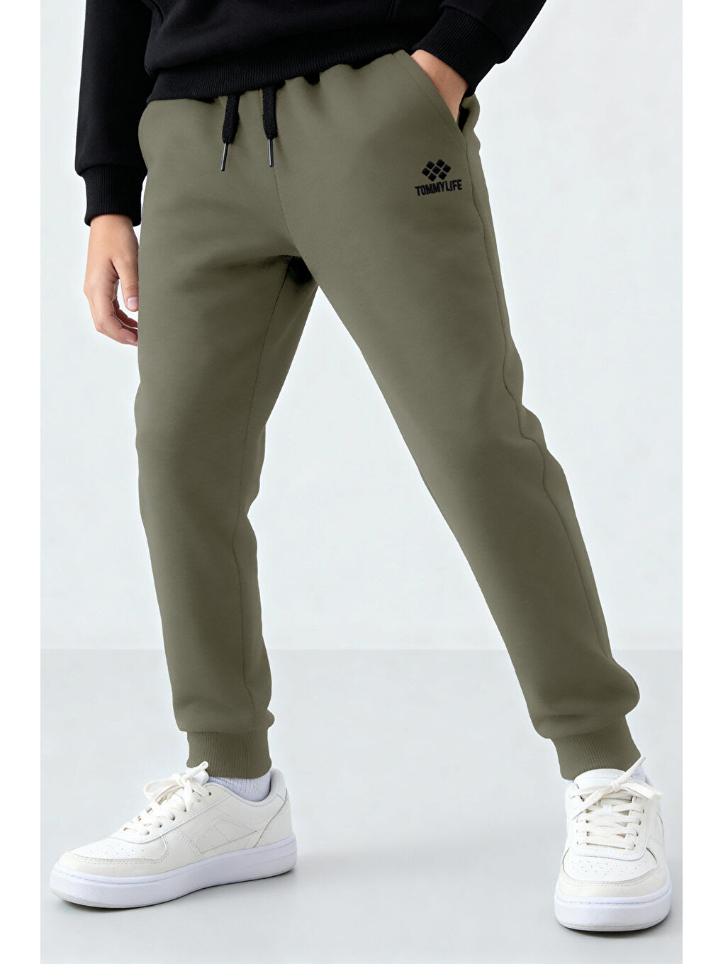 Haki Standart Fit Manşetli İnce Erkek Çocuk Eşofman Alt - 11205-1