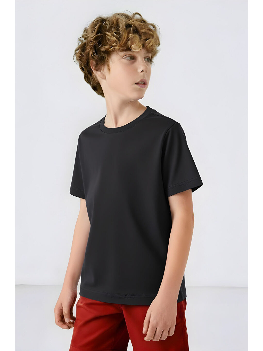 Antrasit O Yaka Standart Fit Basic Unisex Çocuk T-Shirt - 11328-1