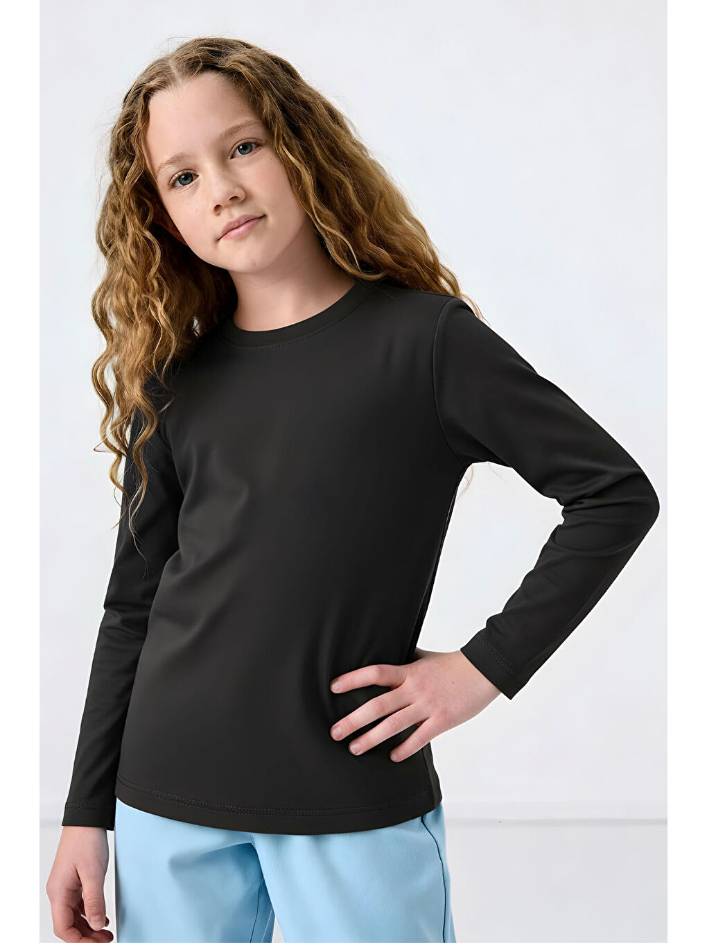 Antrasit O Yaka Standart Fit Basic Uzun Kollu Unisex Çocuk T-Shirt - 11329-1