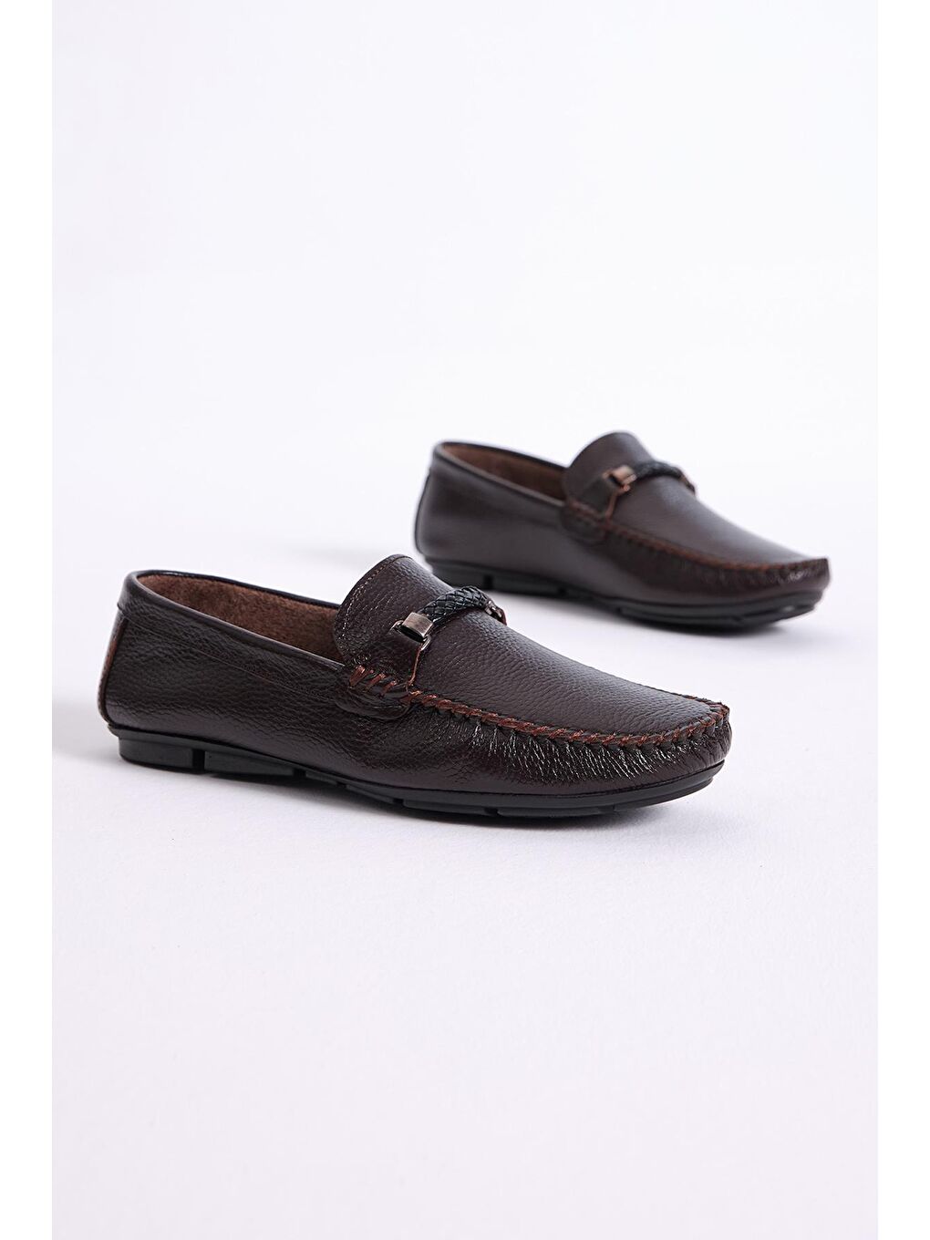 Kahverengi Erkek Kahve Önü Halat Detaylı Hakiki Deri Loafer