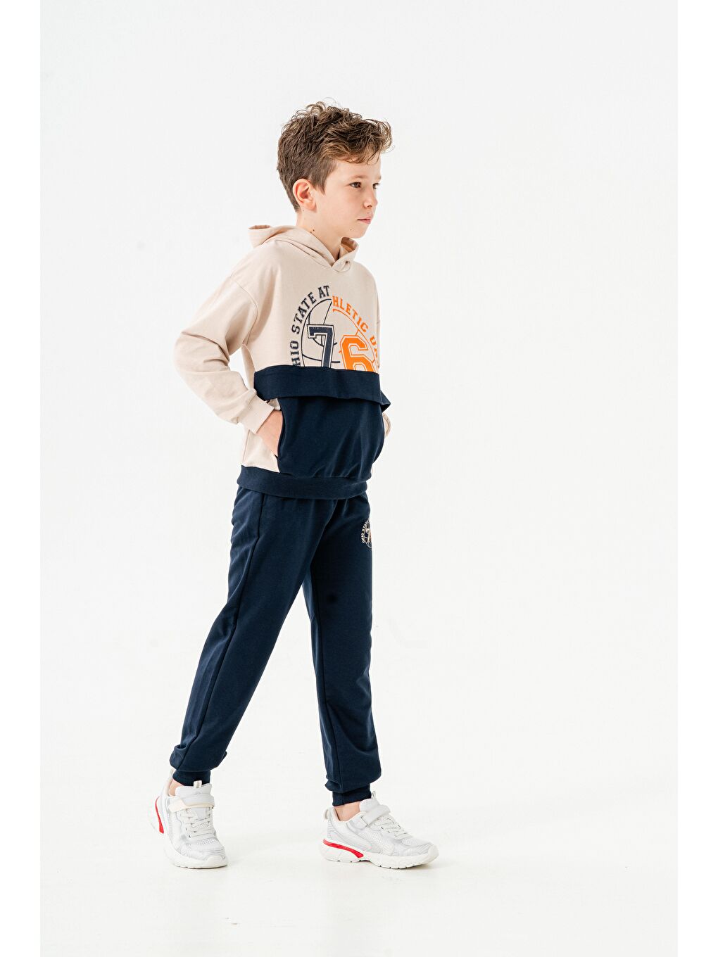 Lacivert 76 State Athletic Union  Baskılı Bacak Baskı Detaylı Erkek Çocuk Alt-Üst Eşofman Takımı-2