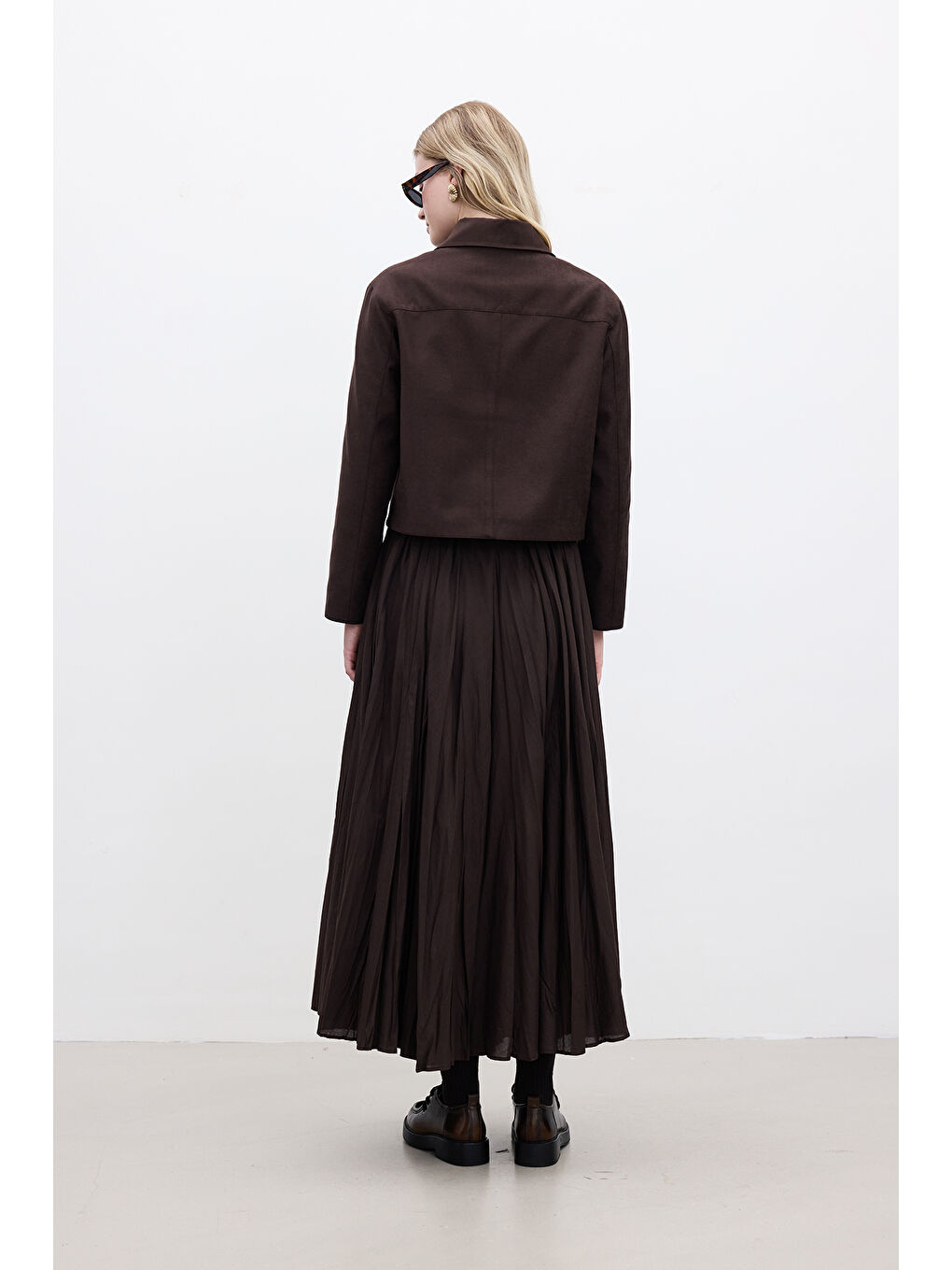 Kahverengi Suni Süet Kısa Ceket Acı Kahve-6