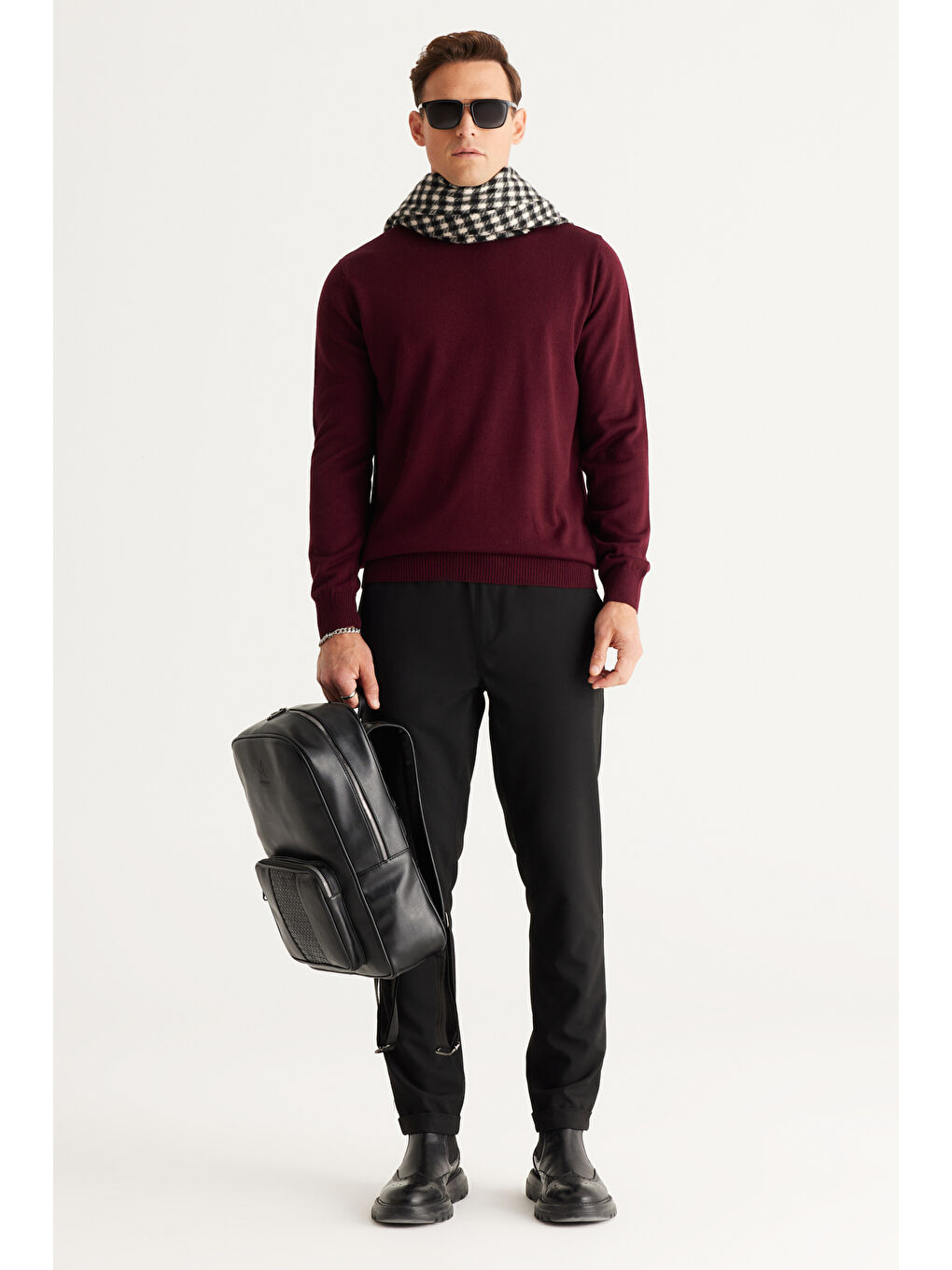 Erkek Bordo Tüylenme Yapmayan Anti-Pilling Standart Fit Yarım Balıkçı Yaka Triko Kazak-3