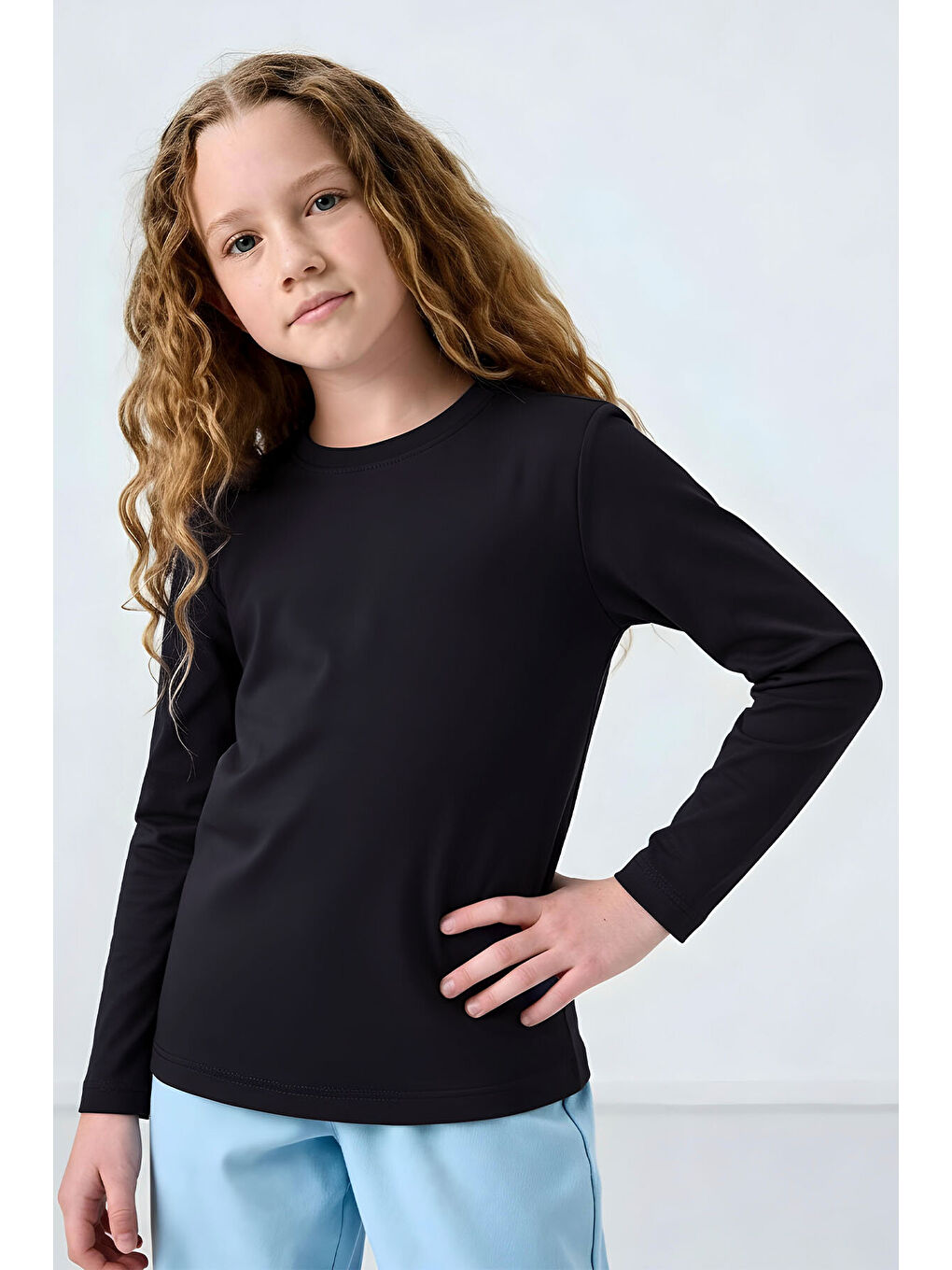 Lacivert O Yaka Standart Fit Basic Uzun Kollu Unisex Çocuk T-Shirt - 11329-1