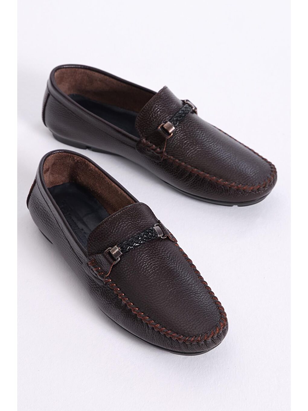 Kahverengi Erkek Kahve Önü Halat Detaylı Hakiki Deri Loafer-2
