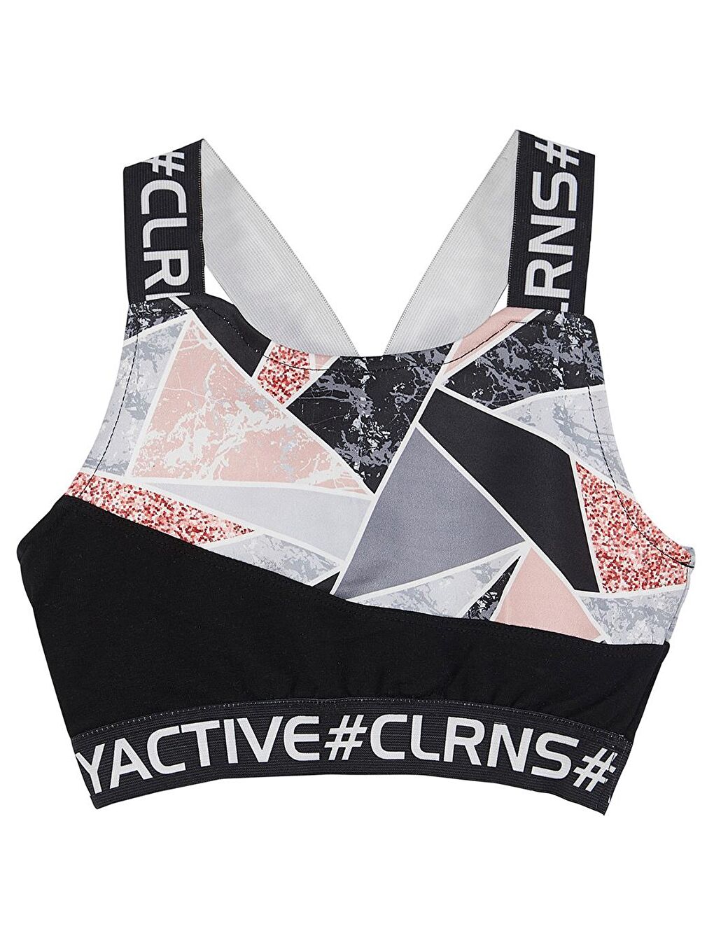 colorinas Gri-Siyah Modern Romance Desenli Spor Crop Atlet - 3