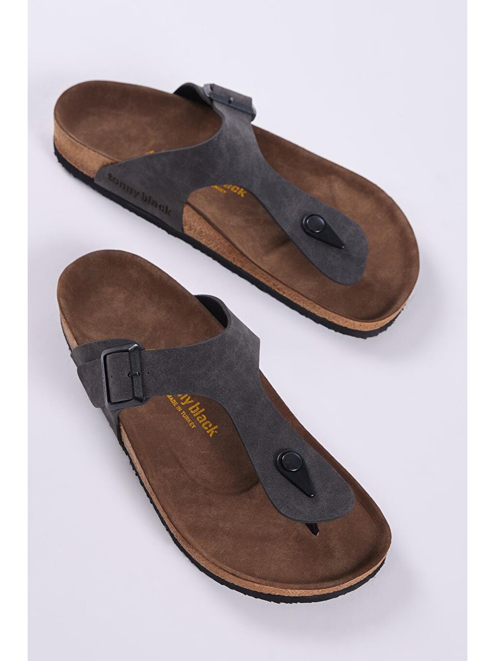 Gri Unisex Füme Rahat Kalıp Poli Taban Tokalı Nubuk Parmak Arası Terlik