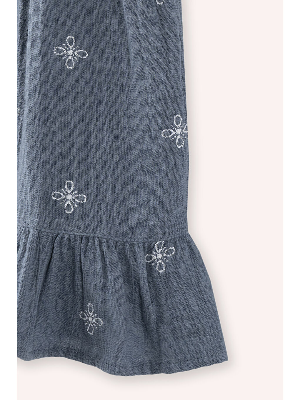 Kız Çocuk Fırfır Detaylı Müslin İndigo Elbise-1