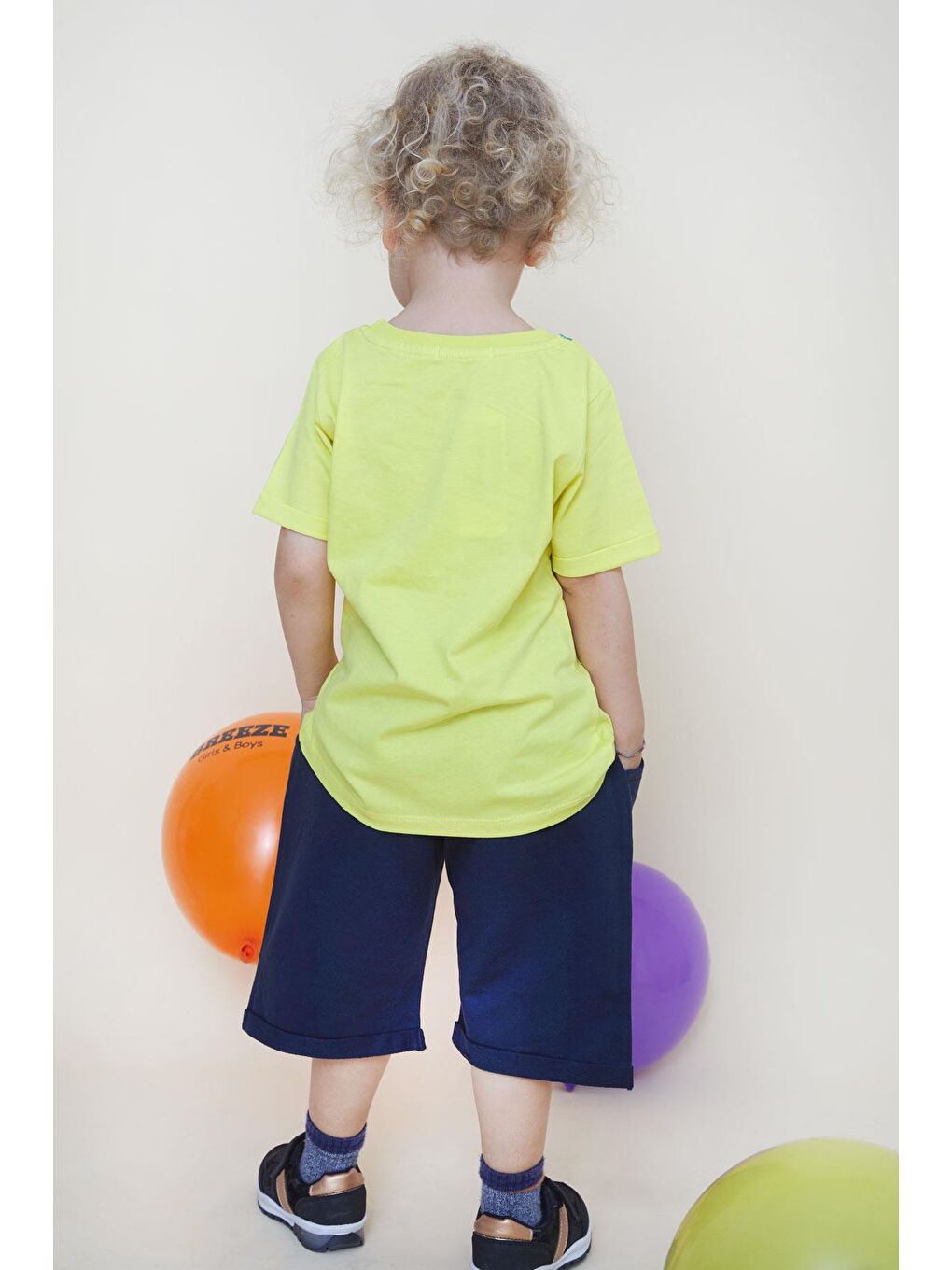 Erkek Çocuk Şortlu Takım Mutlu Dinozor Aile Baskılı Sarı (1-4 Yaş)-1