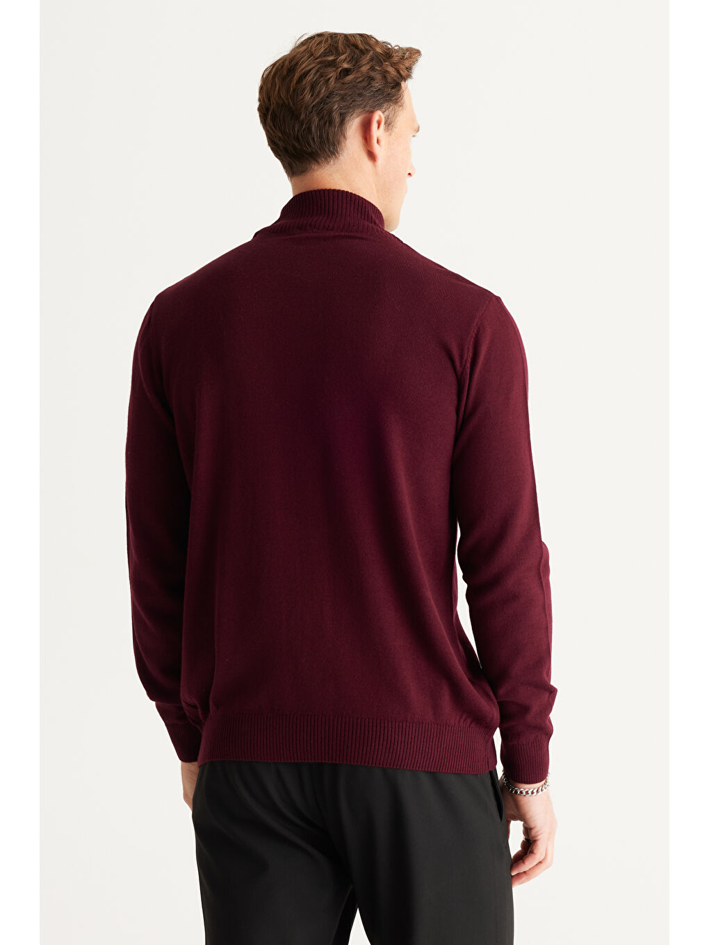 Erkek Bordo Tüylenme Yapmayan Anti-Pilling Standart Fit Yarım Balıkçı Yaka Triko Kazak-7