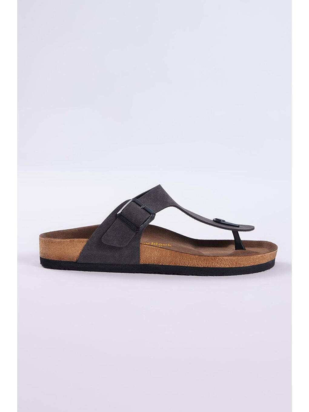 Gri Unisex Füme Rahat Kalıp Poli Taban Tokalı Nubuk Parmak Arası Terlik-2