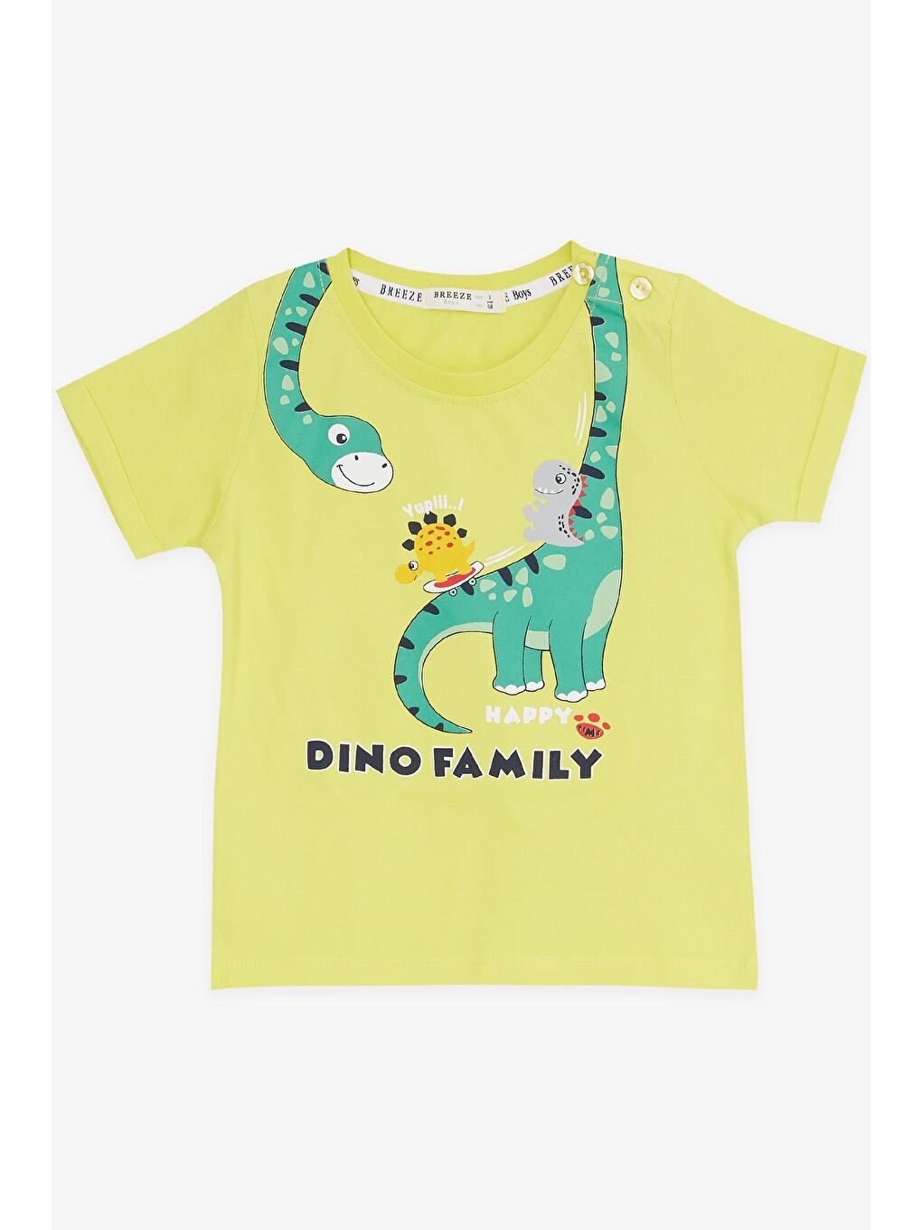 Erkek Çocuk Şortlu Takım Mutlu Dinozor Aile Baskılı Sarı (1-4 Yaş)-5