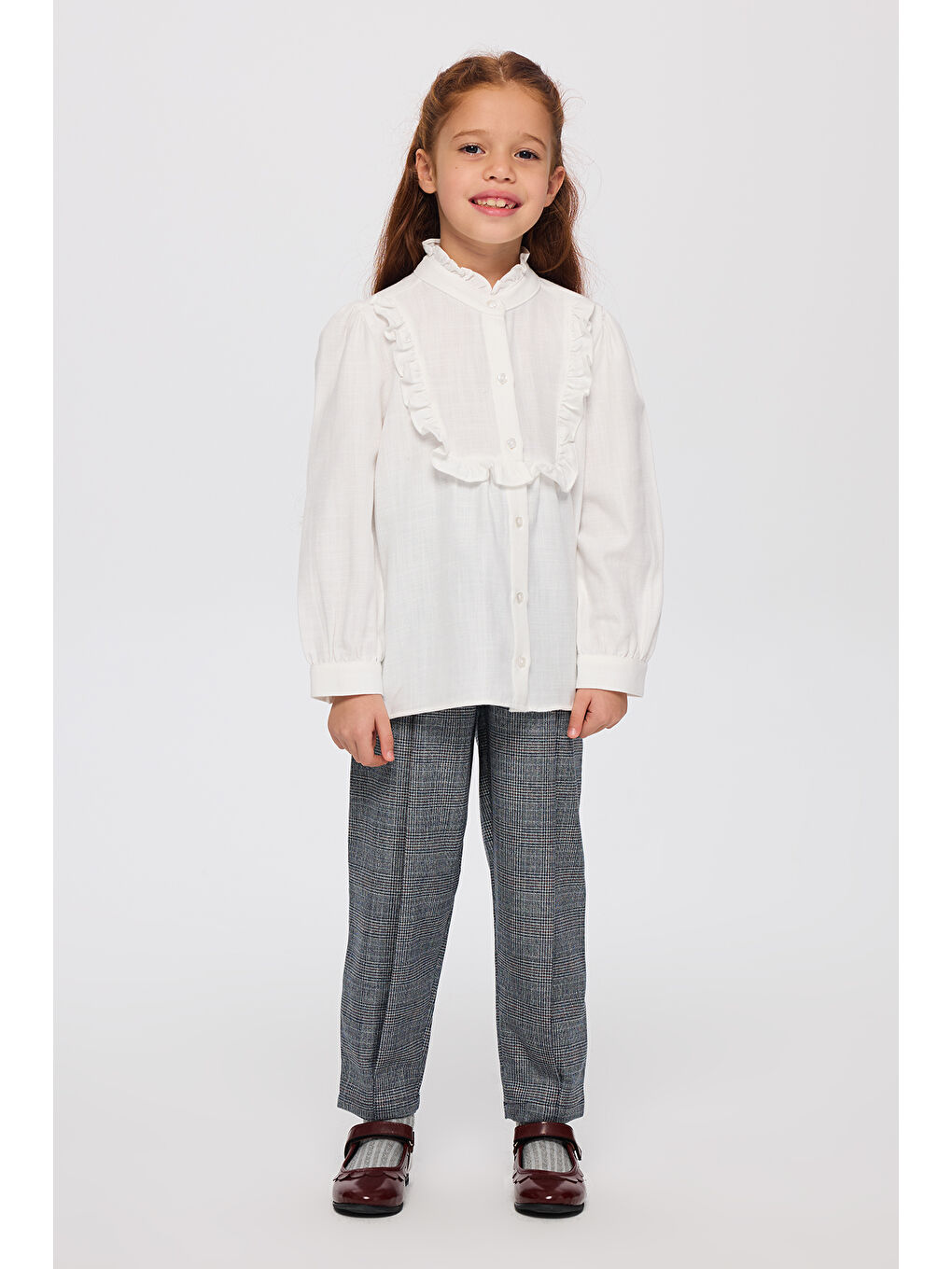 Kız Çocuk Düğmeli Ekru Gömlek