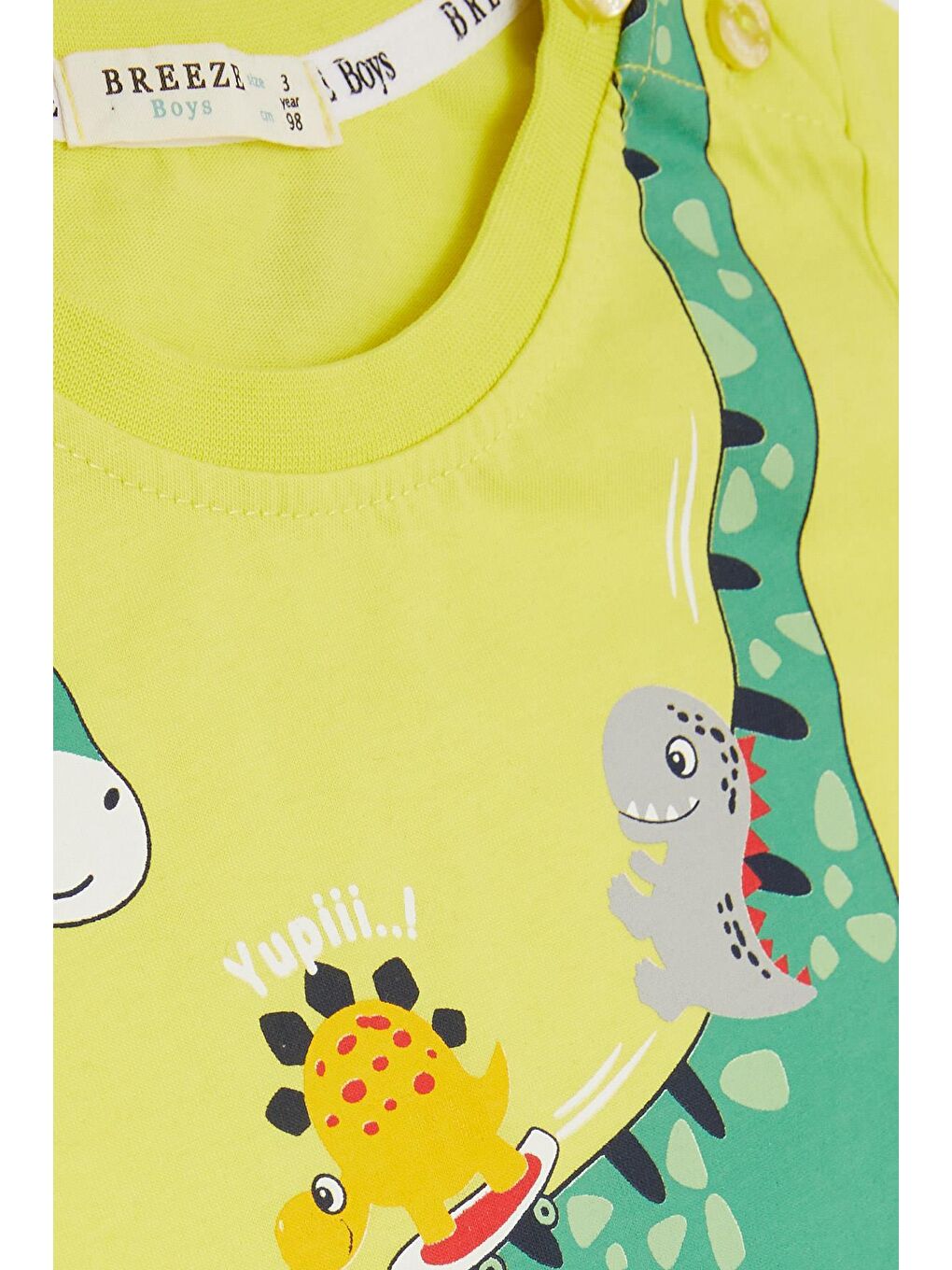 Erkek Çocuk Şortlu Takım Mutlu Dinozor Aile Baskılı Sarı (1-4 Yaş)-7