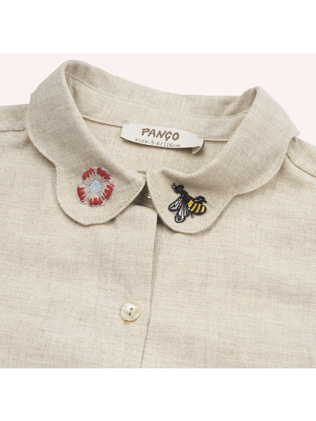 Kız Çocuk Yakası Nakış Detaylı Bej Gömlek-3