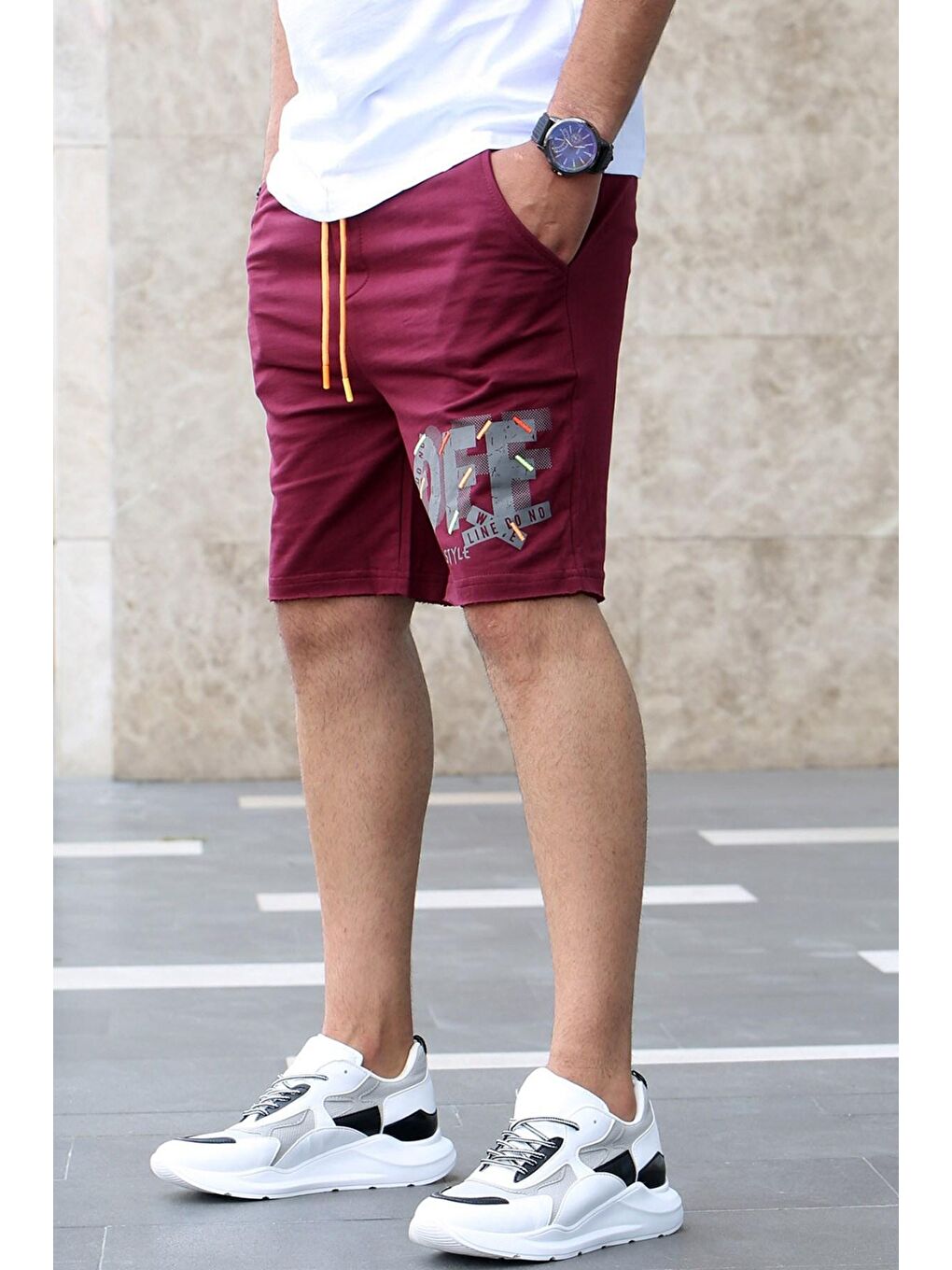 Baskılı Bordo Erkek Şort 4247-1