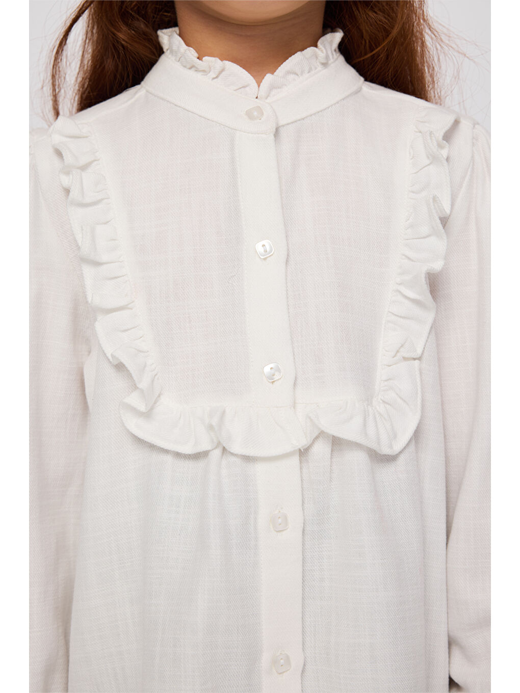 Kız Çocuk Düğmeli Ekru Gömlek-2