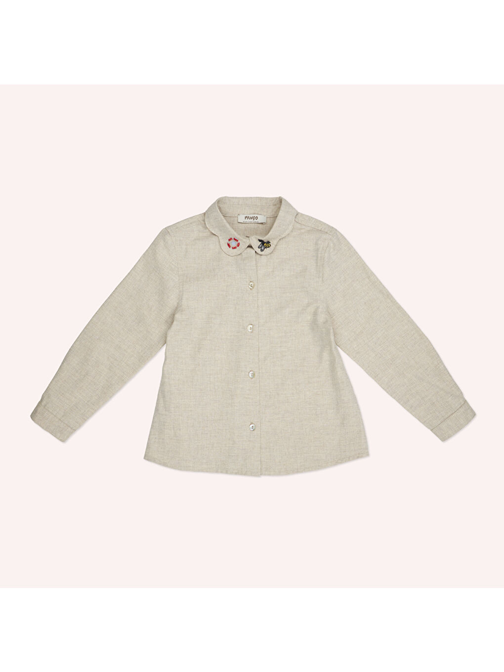 Kız Çocuk Yakası Nakış Detaylı Bej Gömlek-4