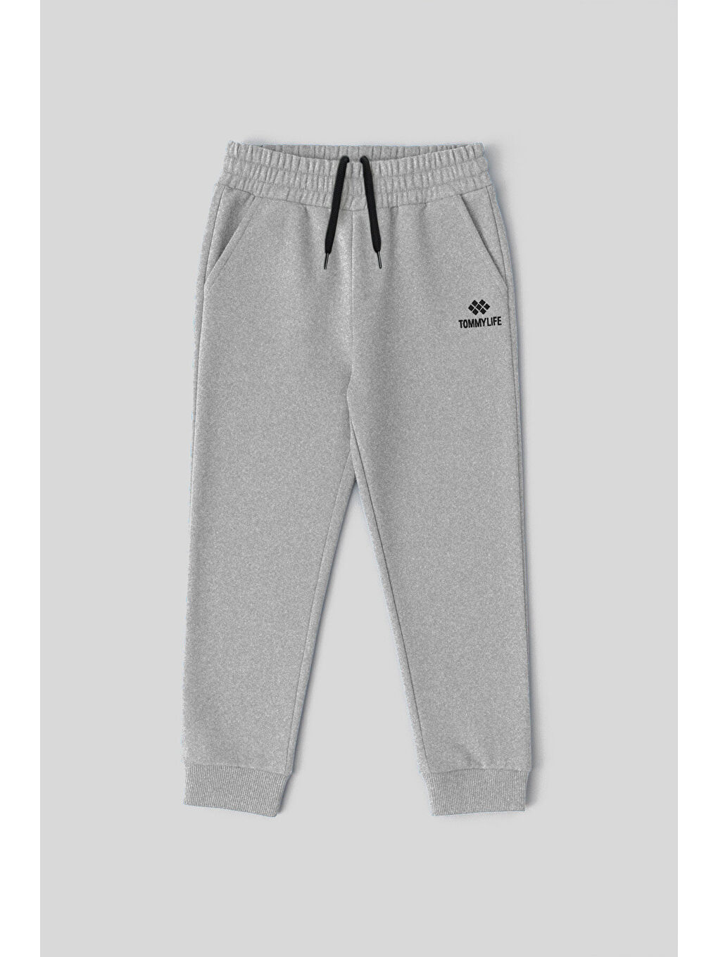 Gri Melanj Standart Fit Manşetli İnce Erkek Çocuk Eşofman Alt - 11205