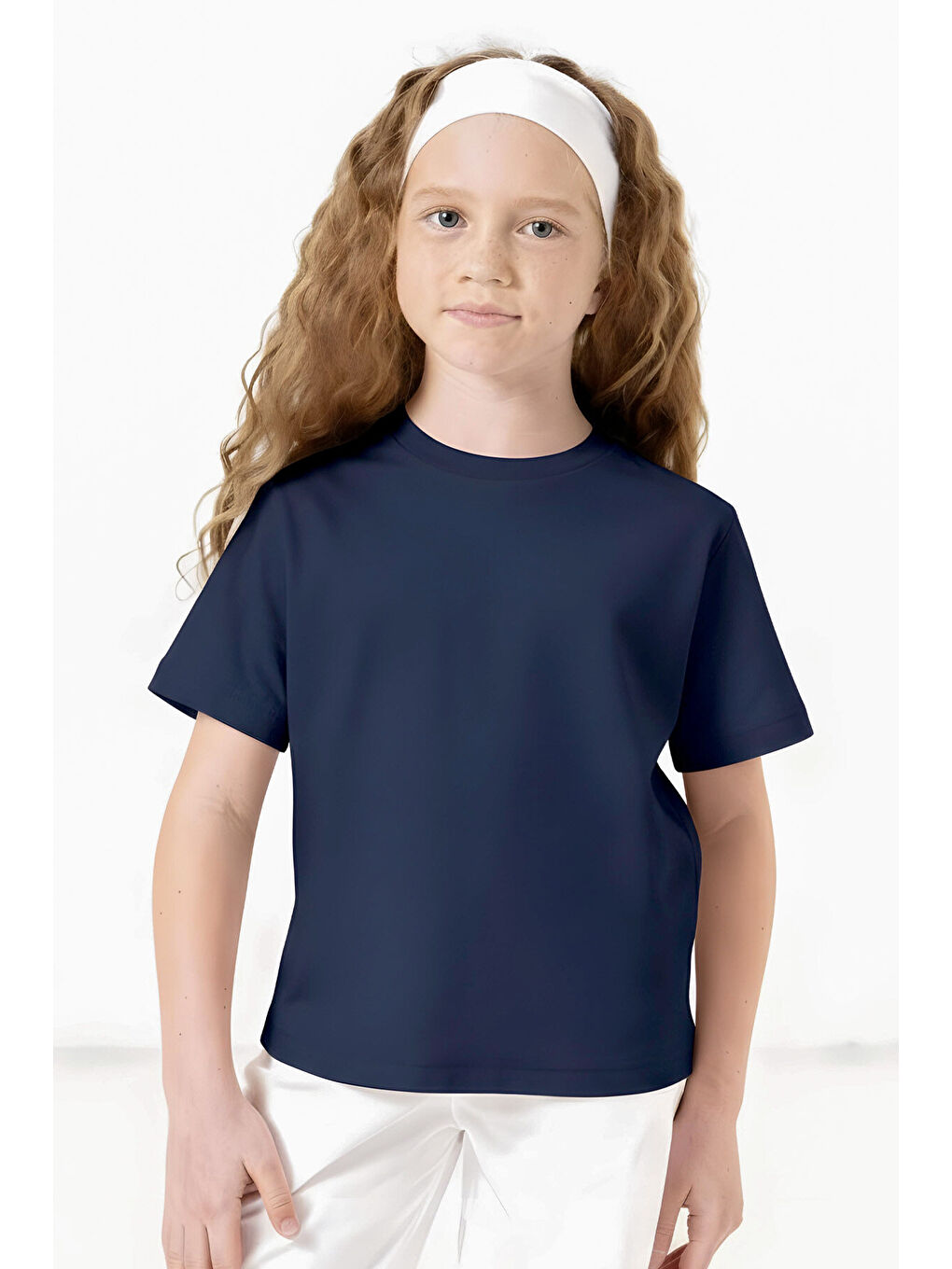 Koyu Mavi O Yaka Standart Fit Basic Unisex Çocuk T-Shirt - 11328-1