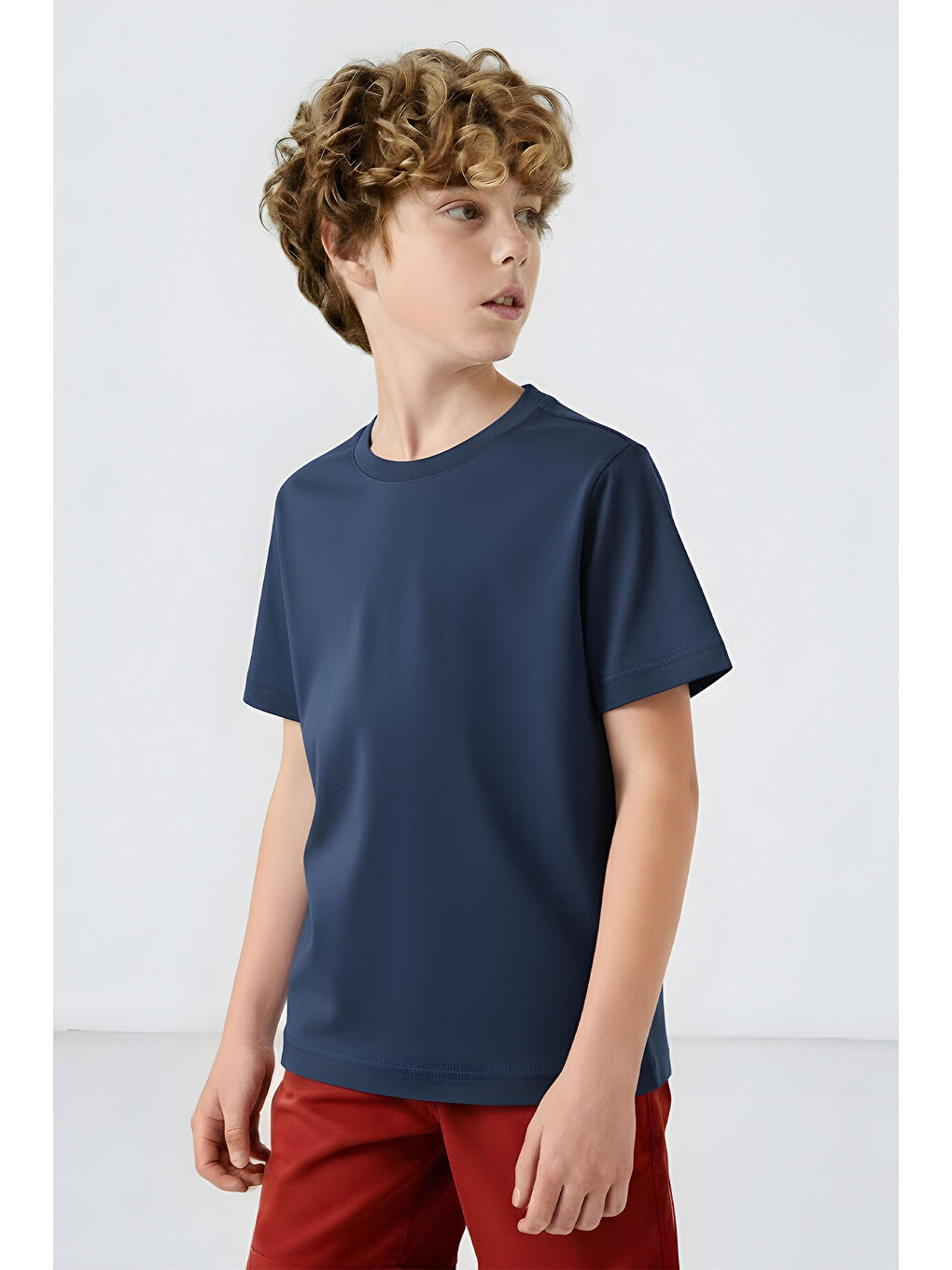 Koyu Mavi O Yaka Standart Fit Basic Unisex Çocuk T-Shirt - 11328-2