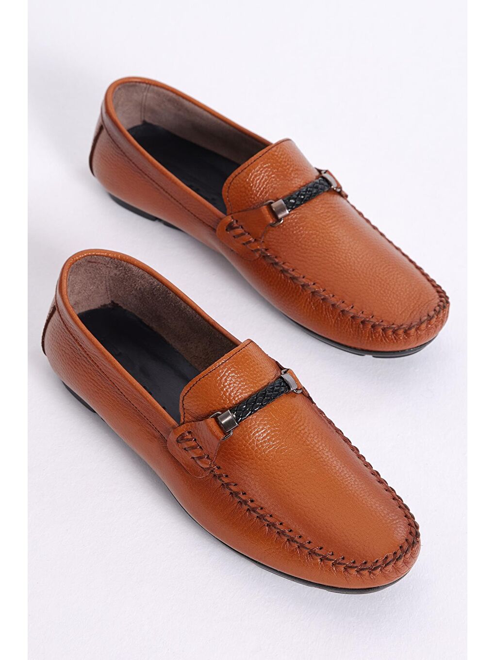 Kahverengi Erkek Taba Önü Halat Detaylı Hakiki Deri Loafer-1