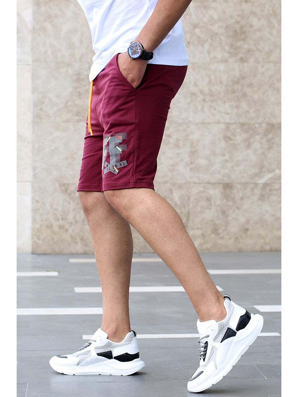 Baskılı Bordo Erkek Şort 4247-2