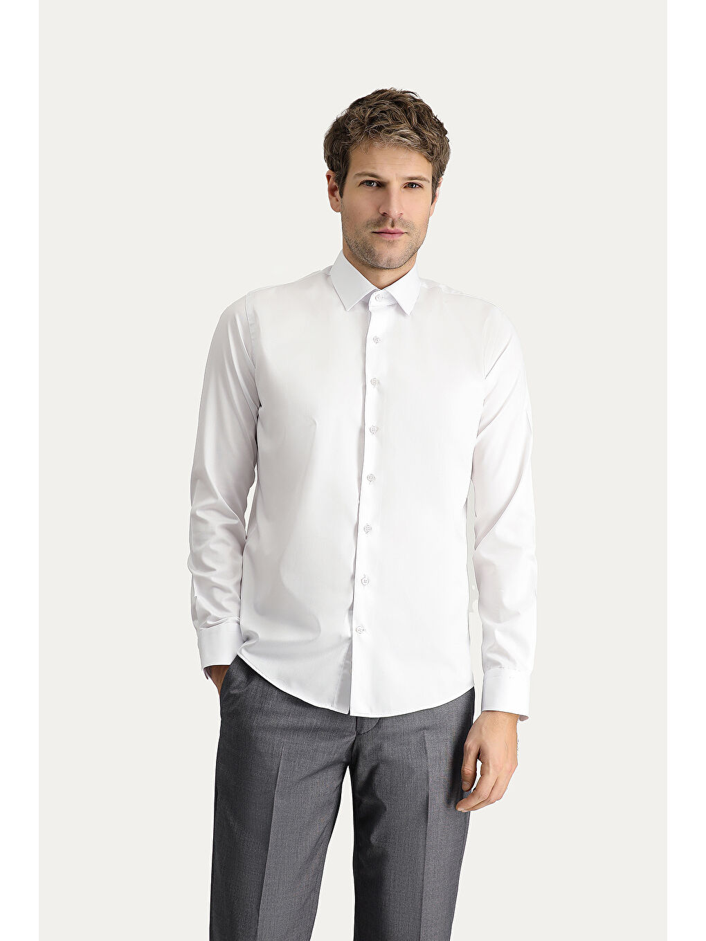 Beyaz Uzun Kol Slim Fit Dar Kesim Non Iron Klasik Pamuklu Gömlek-2