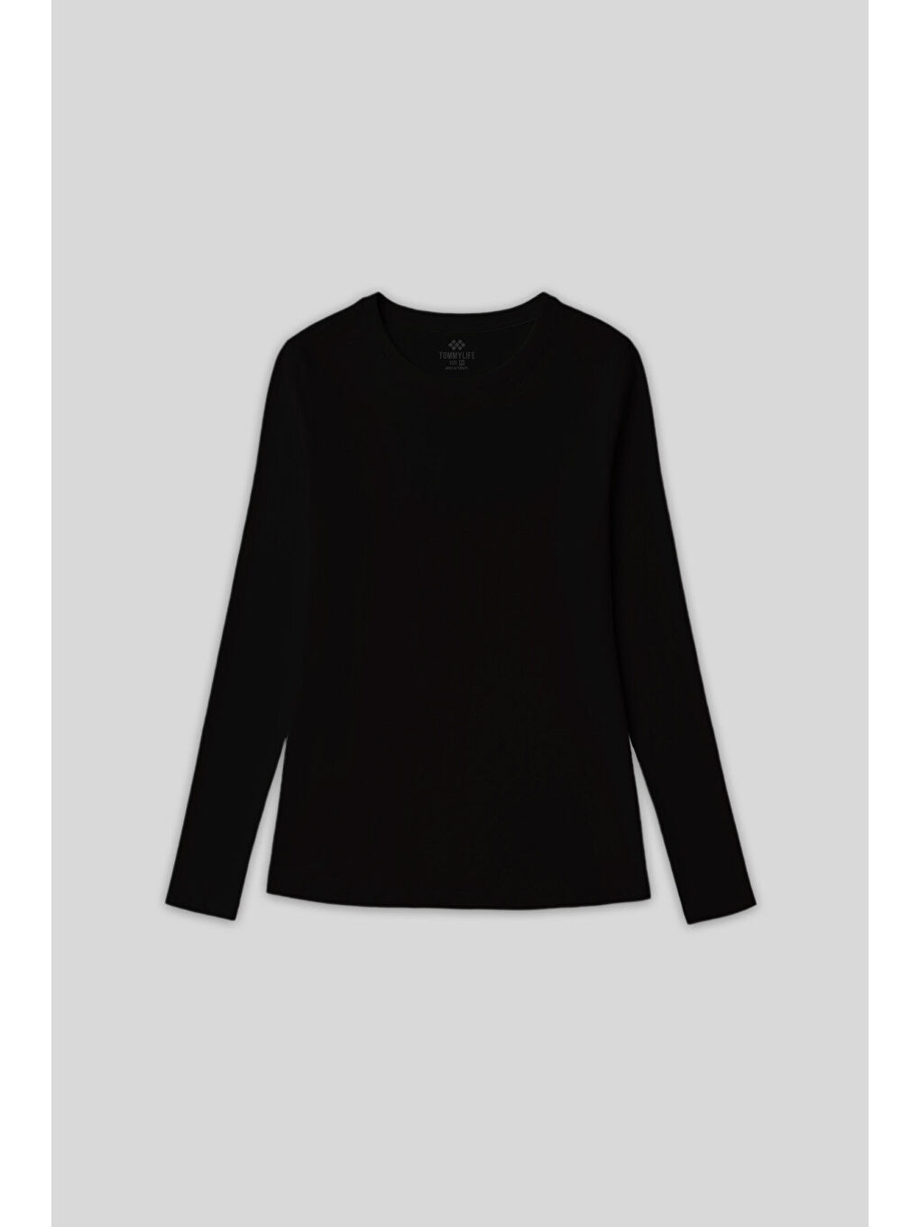 Siyah O Yaka Standart Fit Uzun Kollu Basic Kadın T-Shirt - 97312