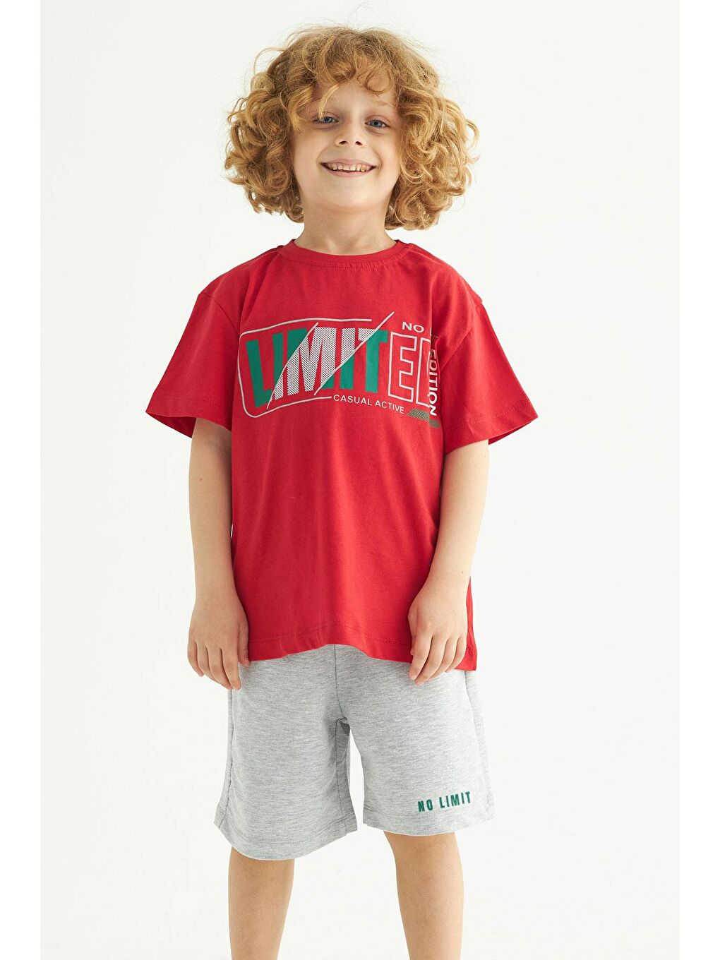 Kırmızı Bisiklet Yaka Lımıted Baskılı Erkek Çocuk Şortlu Takım-1