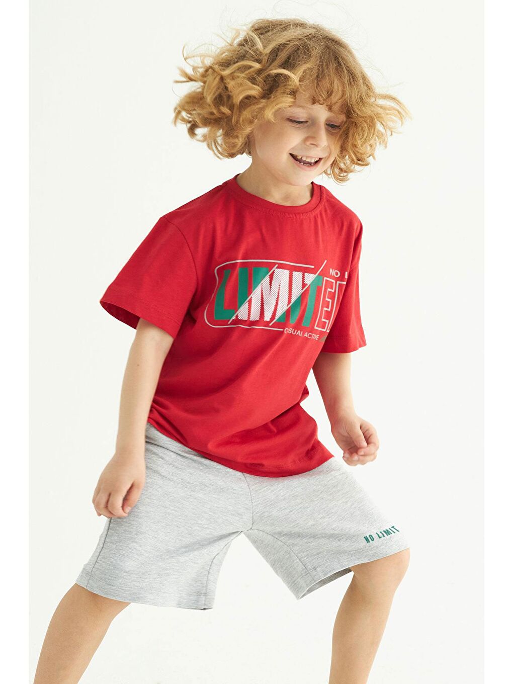 Kırmızı Bisiklet Yaka Lımıted Baskılı Erkek Çocuk Şortlu Takım-3