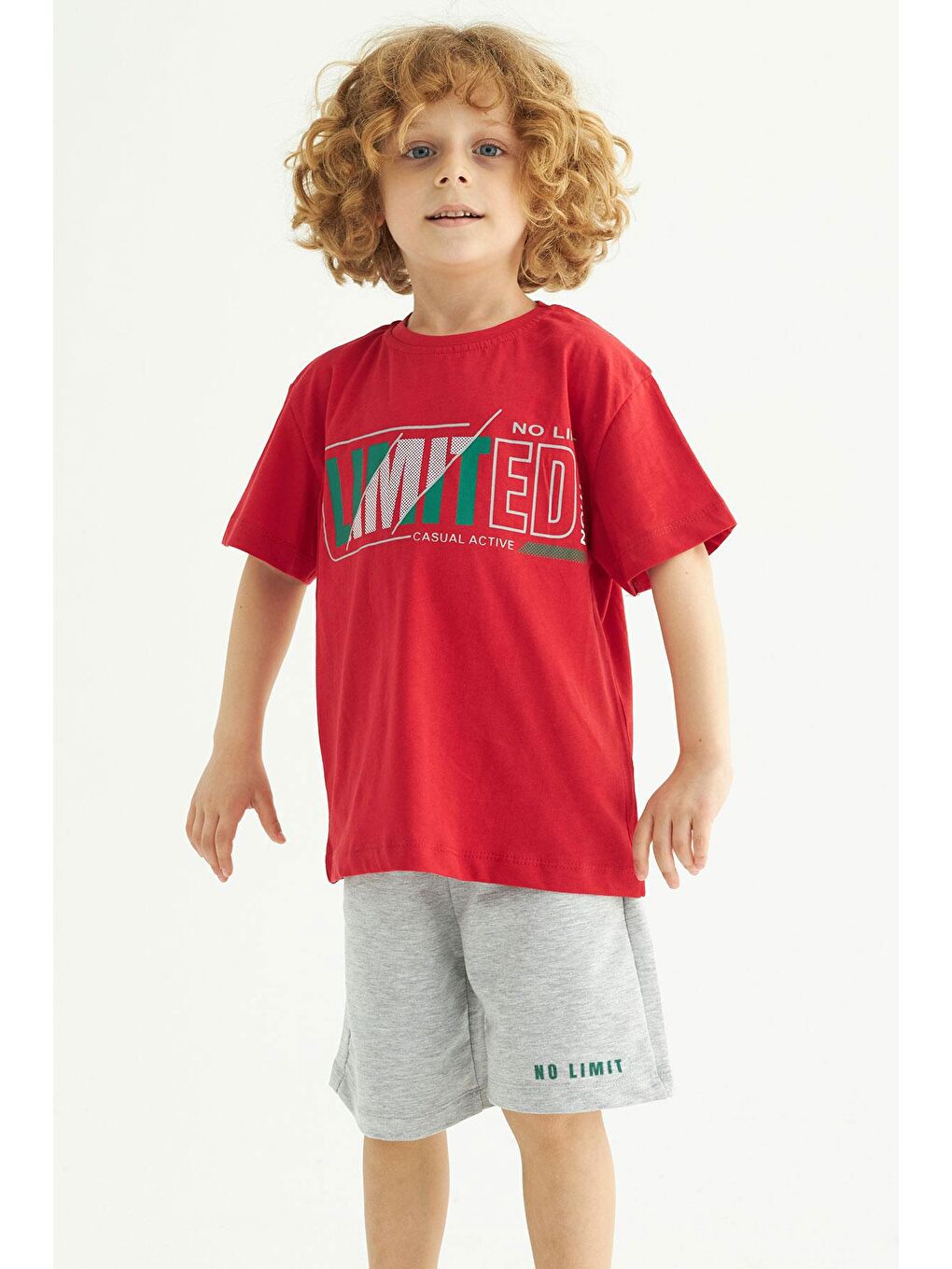 Kırmızı Bisiklet Yaka Lımıted Baskılı Erkek Çocuk Şortlu Takım-5