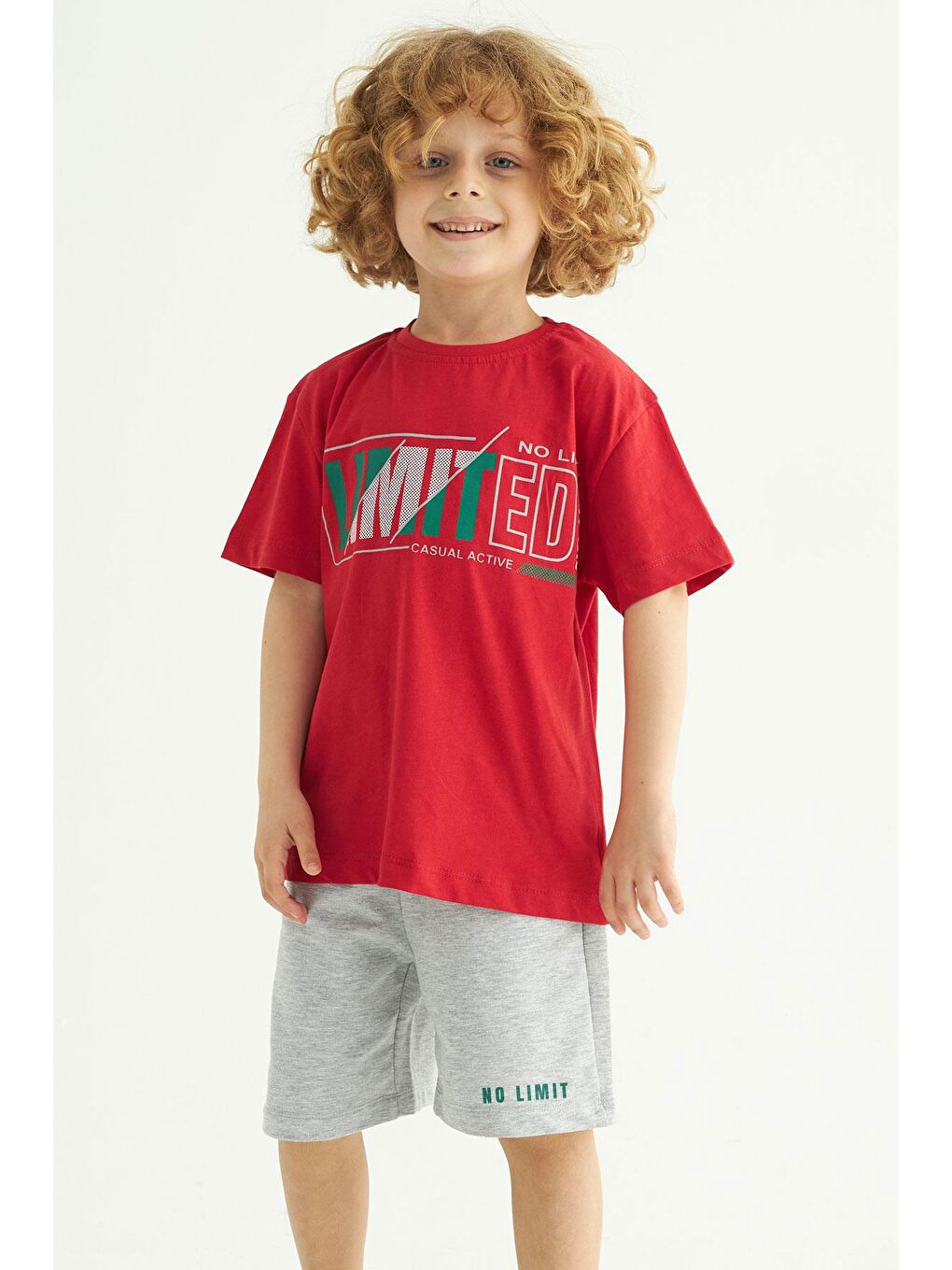 Kırmızı Bisiklet Yaka Lımıted Baskılı Erkek Çocuk Şortlu Takım-7