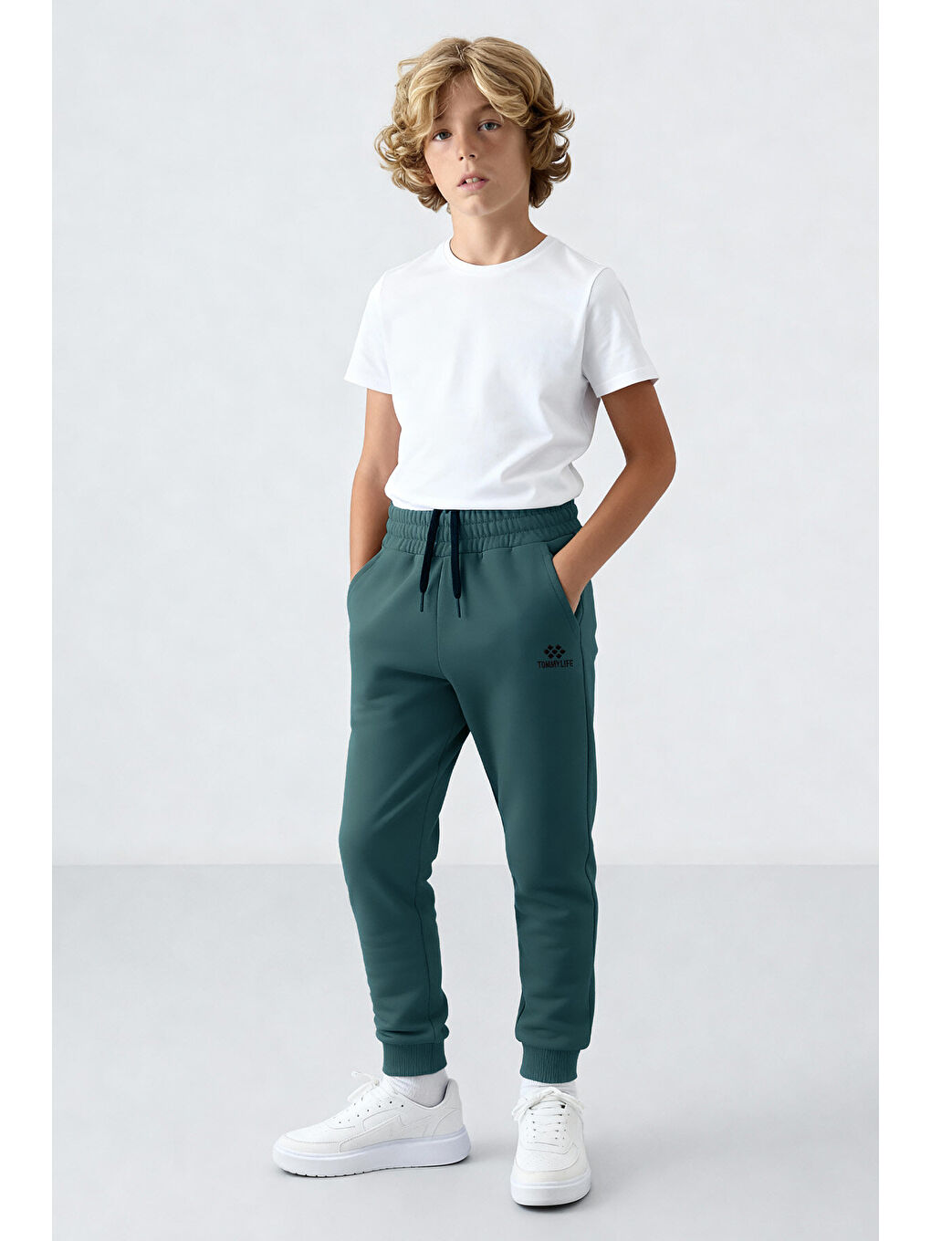 Orman Yeşili Standart Fit Manşetli İnce Erkek Çocuk Eşofman Alt - 11062-1