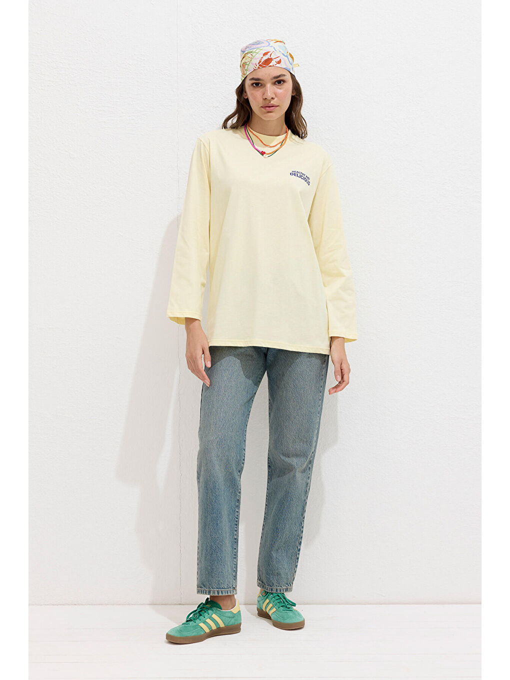 Sarı Baskılı Uzun Kollu Tişört Fruıts-4