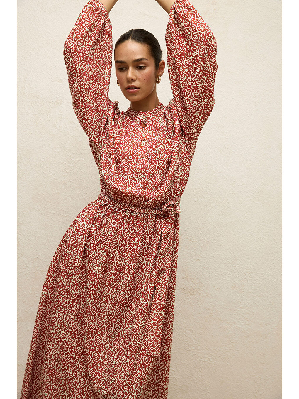 Karışık Viskon Desenli Elbise Boho-1